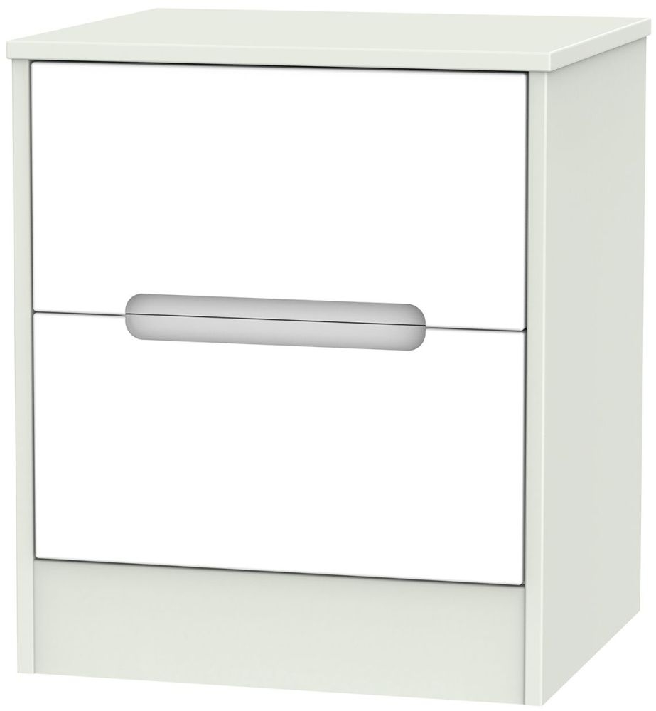 Monaco Bedside Cabinet - 2 Drawer - White and Cashmere