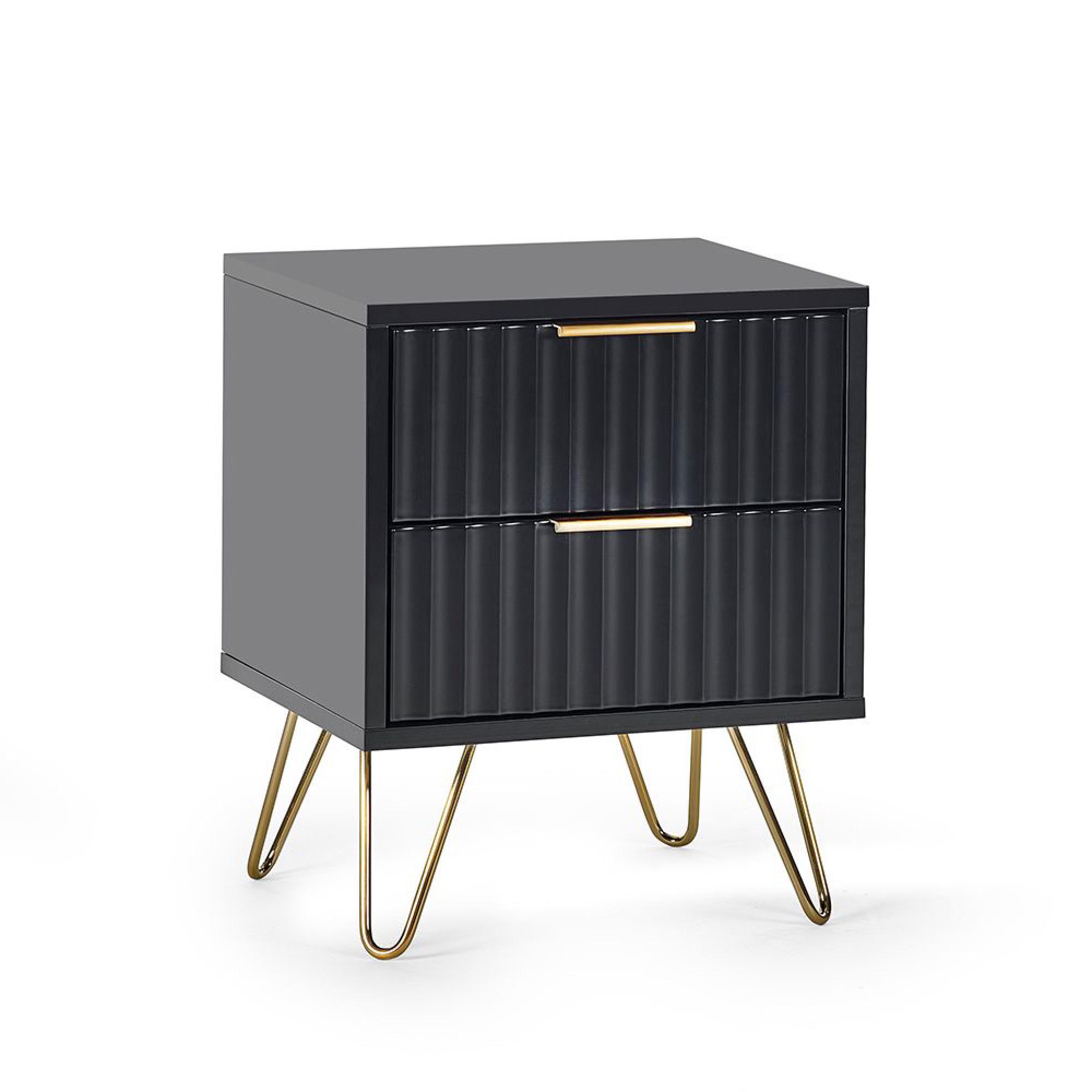 Murano Bedside Cabinet - 2 Drawer - Ribbed - Black