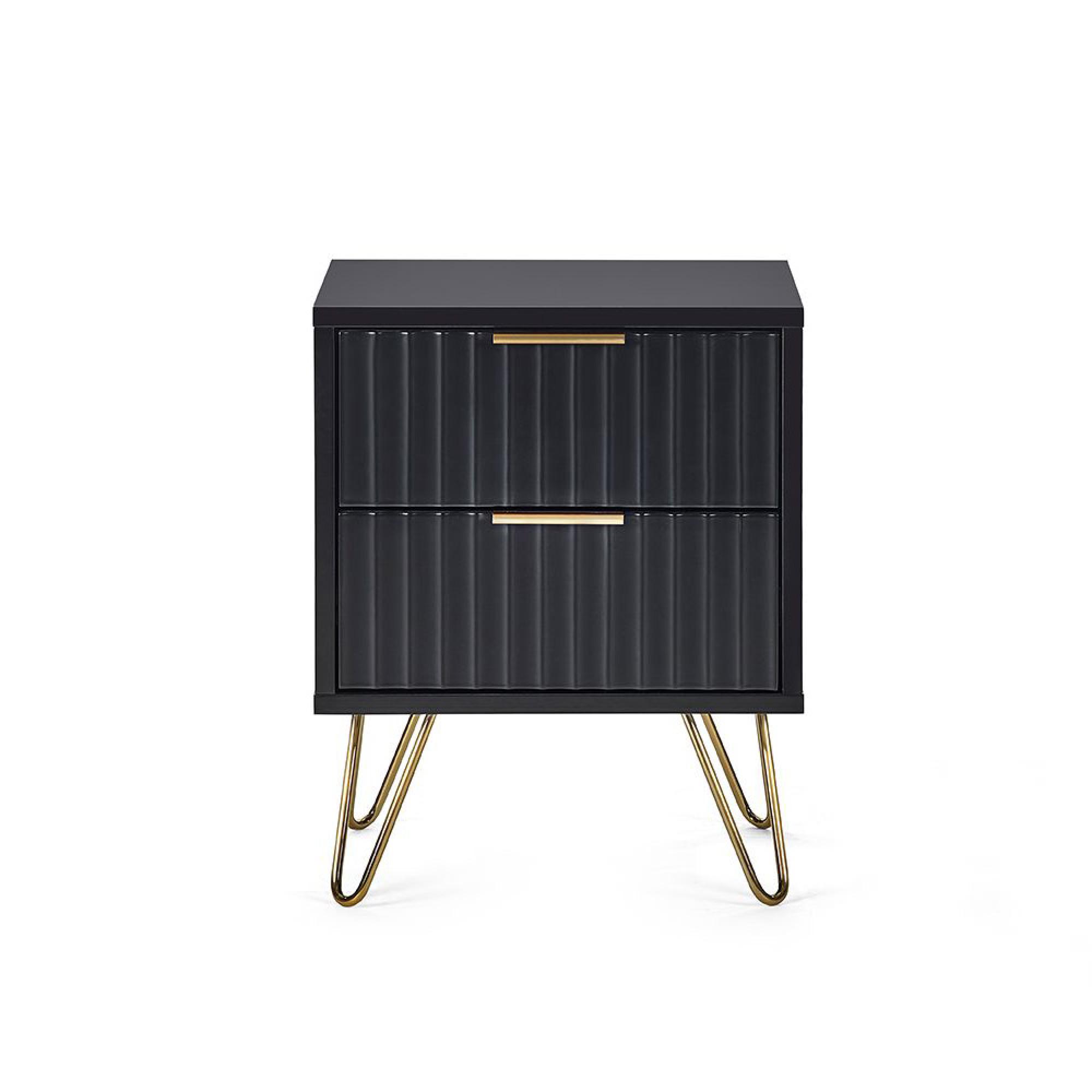 Murano Bedside Cabinet - 2 Drawer - Ribbed - Black