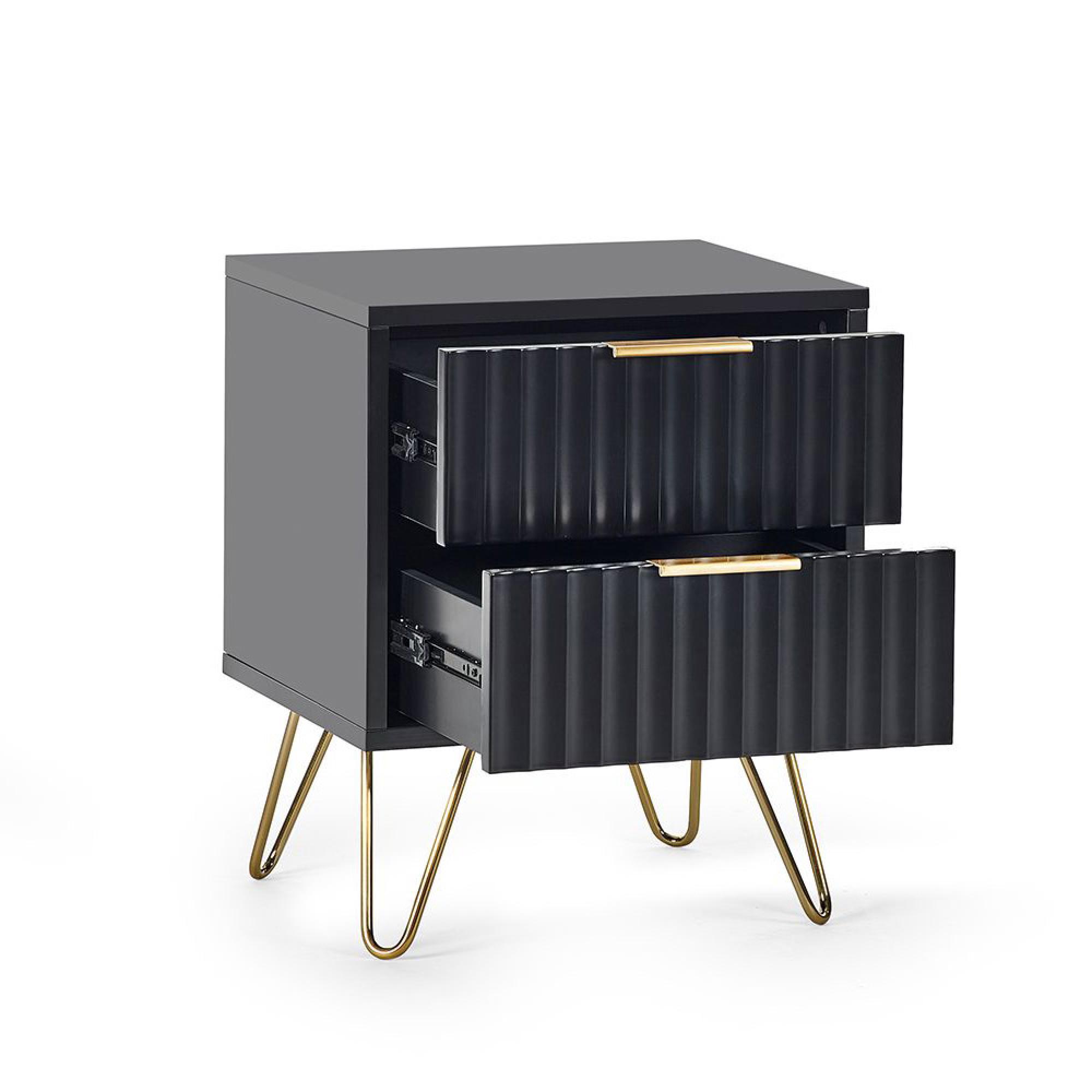 Murano Bedside Cabinet - 2 Drawer - Ribbed - Black