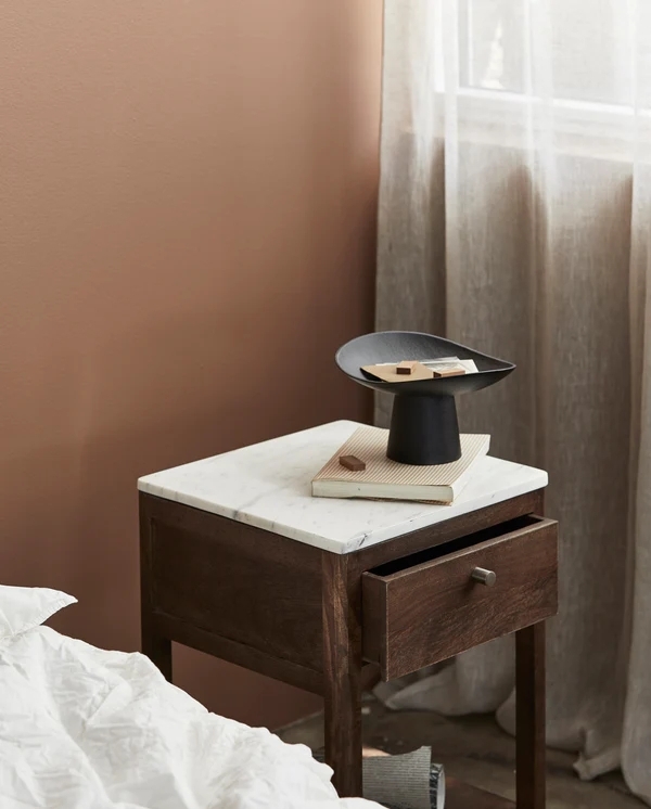 Bille Bedside Table - Mango Wood & Marble Top