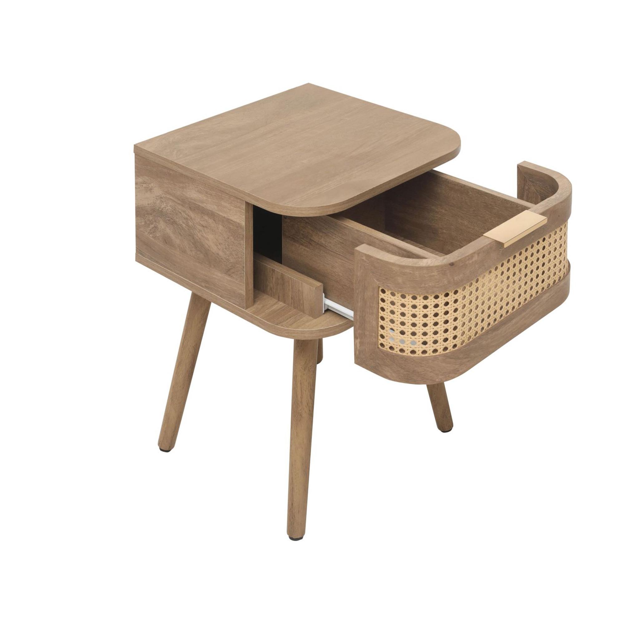 Noah Curved Bedside Table - 1 Drawer - Oak and Rattan