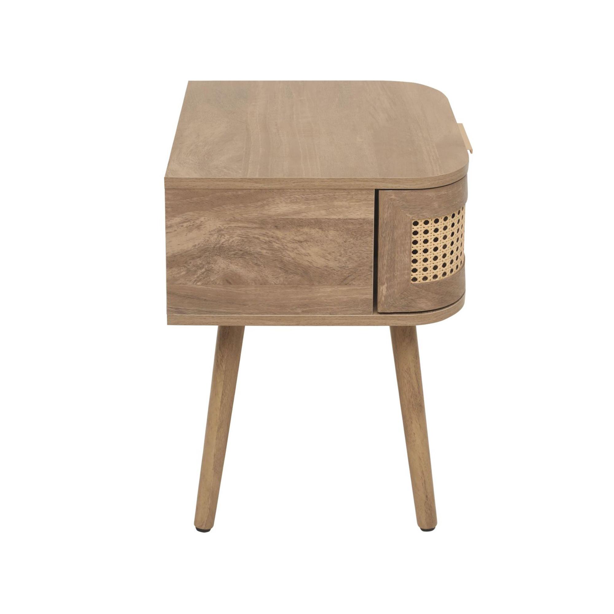 Noah Curved Bedside Table - 1 Drawer - Oak and Rattan