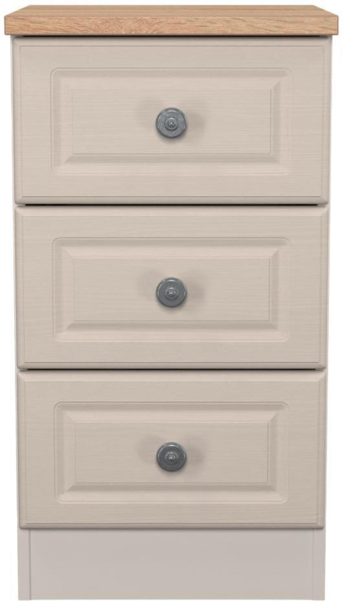 Norfolk Cashmere and Oak Effect 3 Drawer Bedside Cabinet