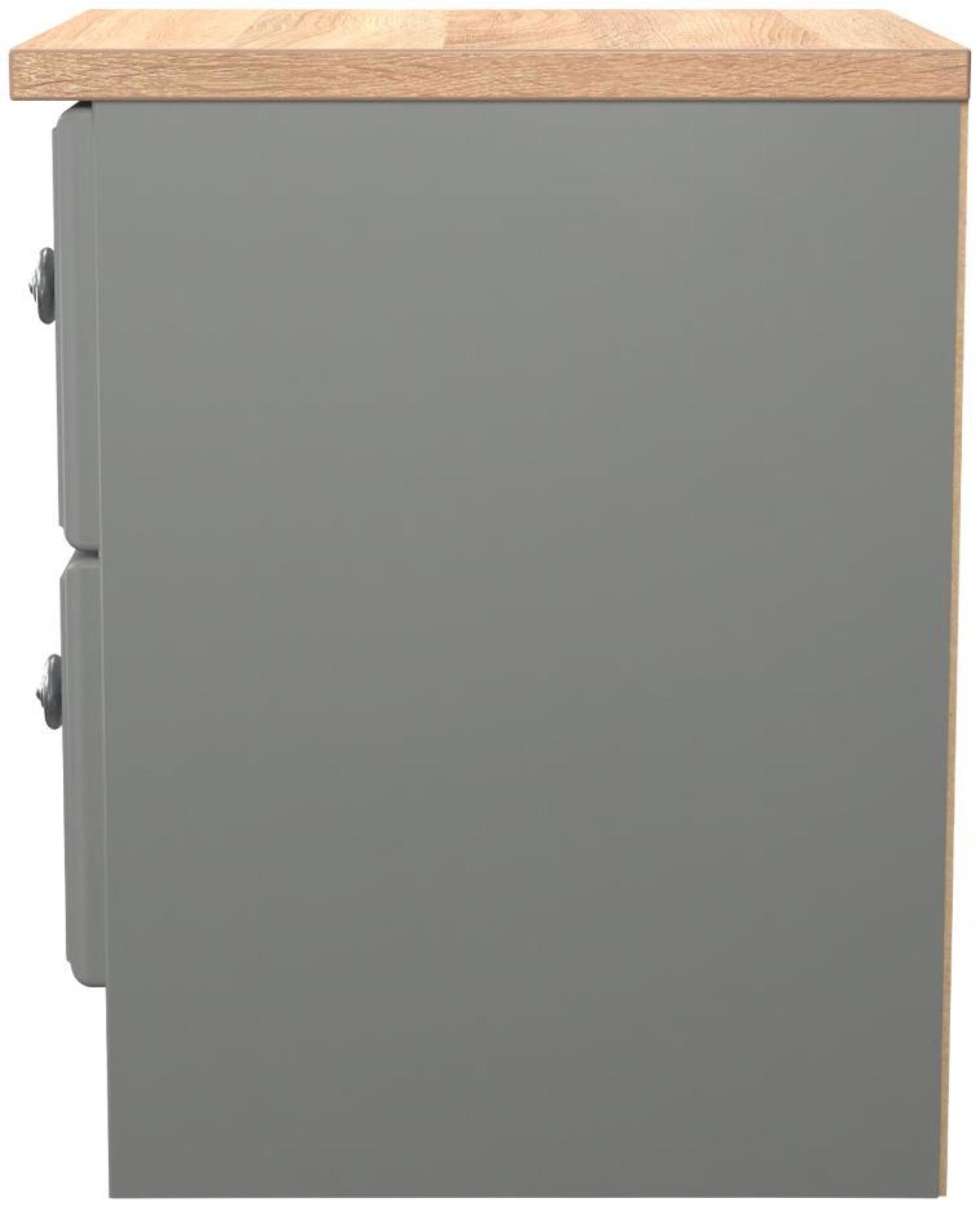 Norfolk Bedside Cabinet - 2 Drawer - Grey and Oak