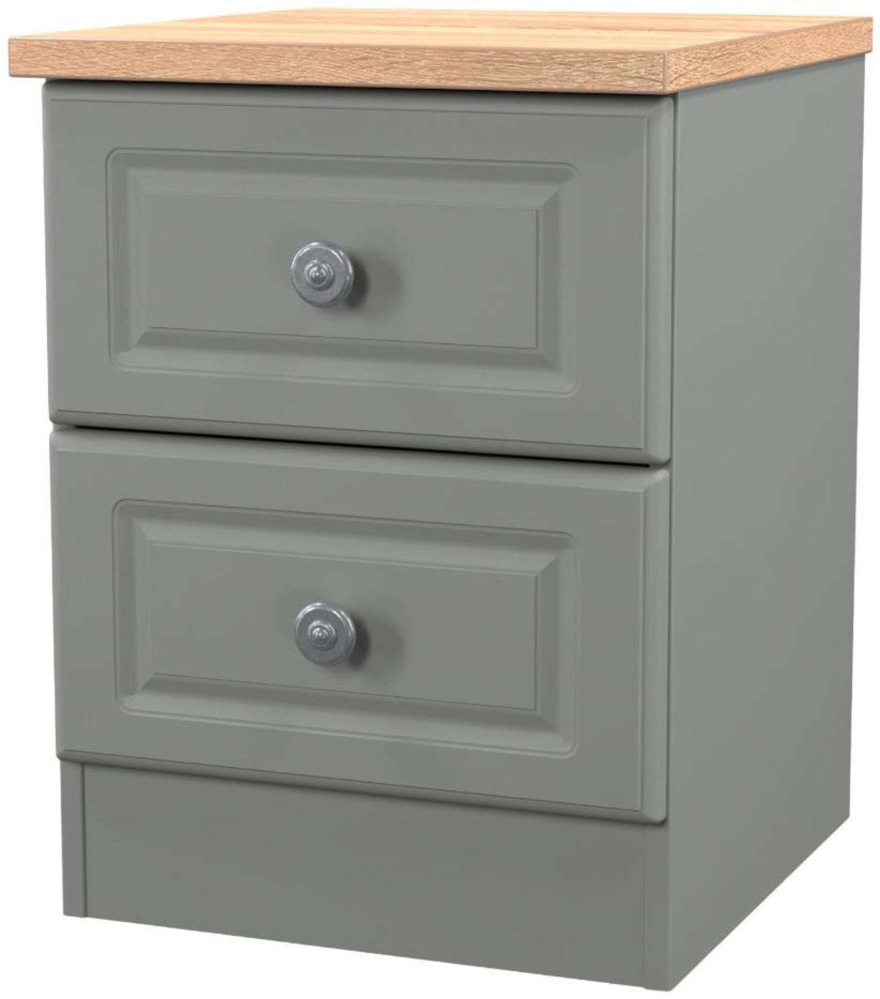 Norfolk Bedside Cabinet - 2 Drawer - Grey and Oak