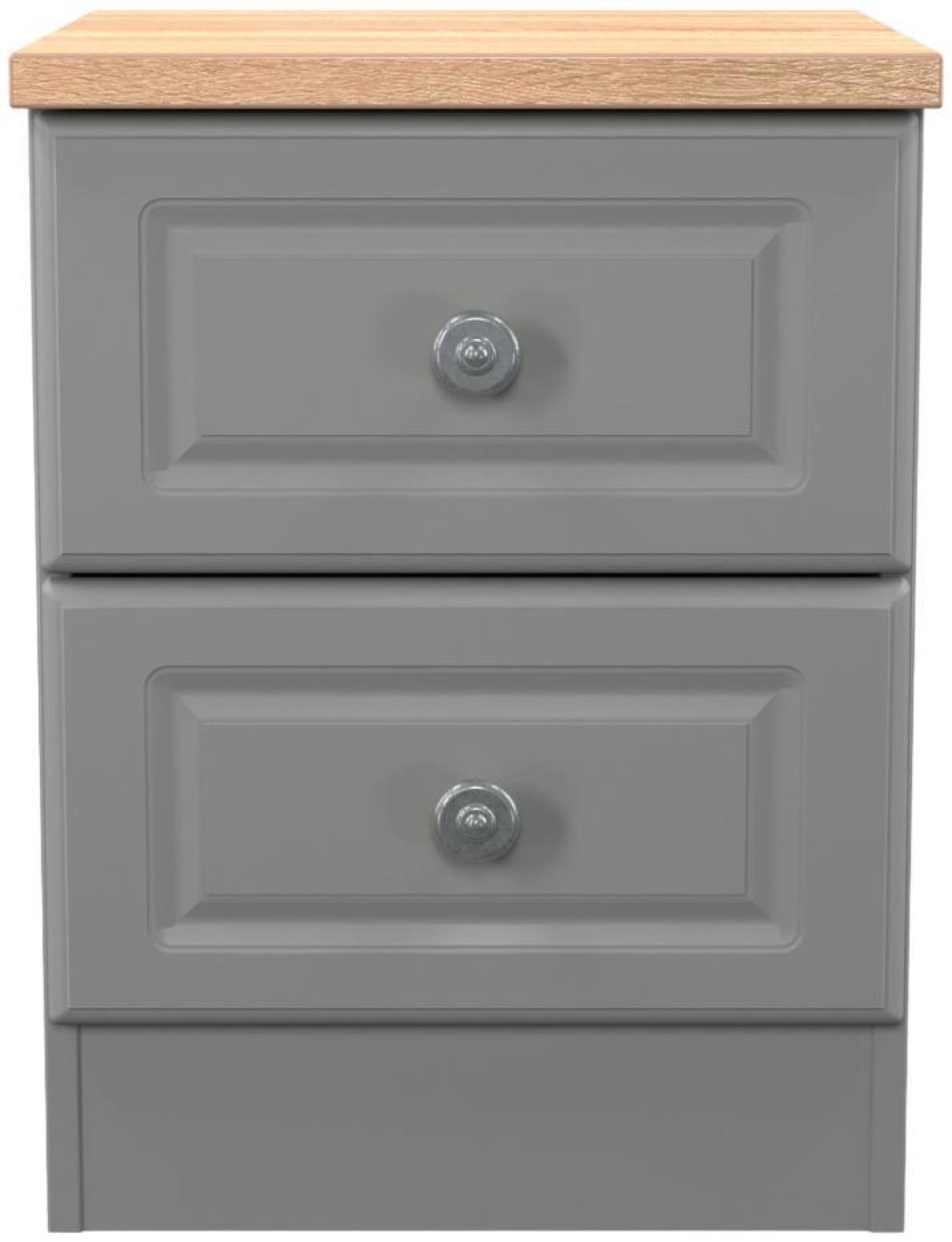 Norfolk Bedside Cabinet - 2 Drawer - Grey and Oak