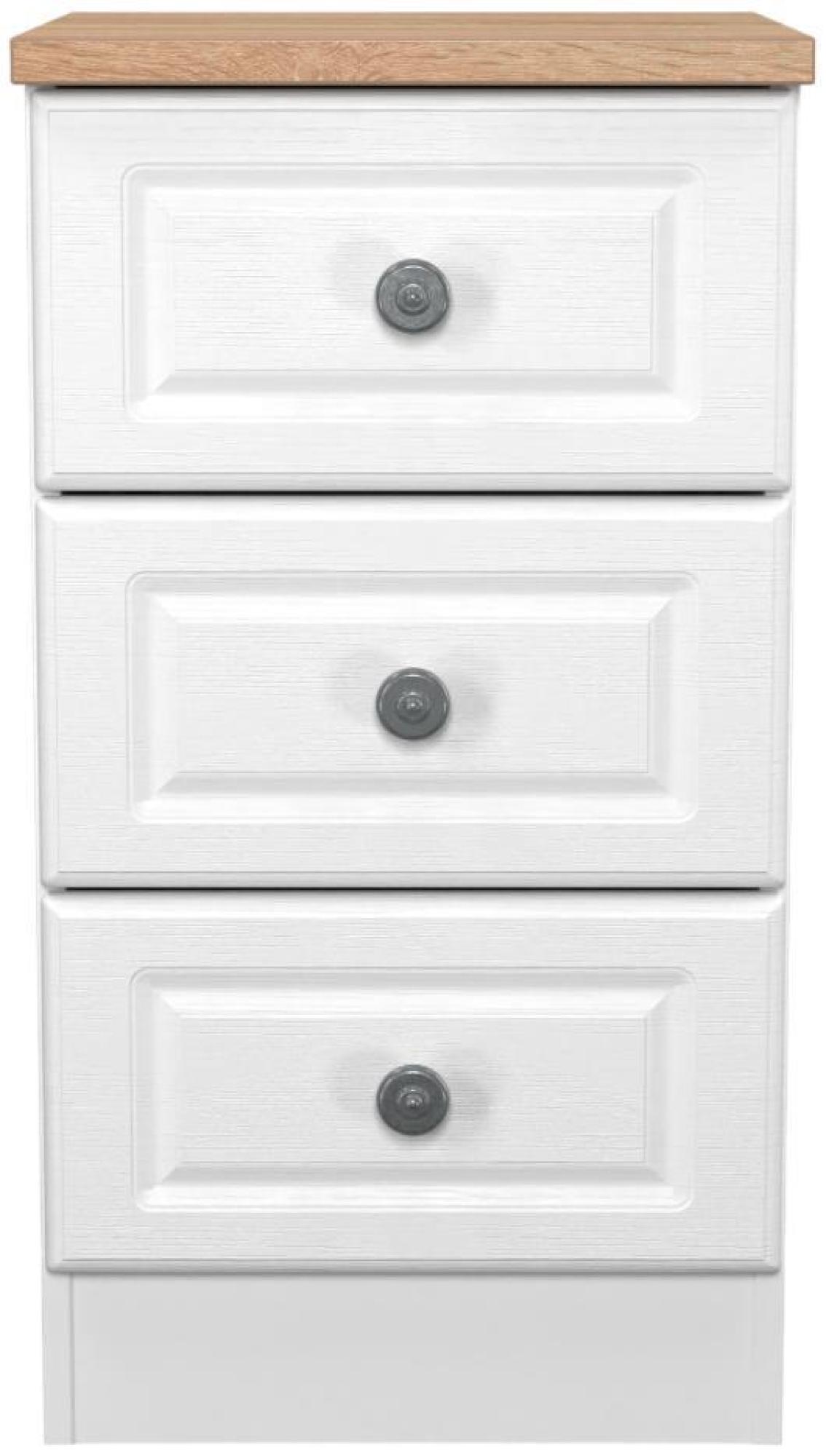 Norfolk White and Oak Effect 3 Drawer Bedside Cabinet