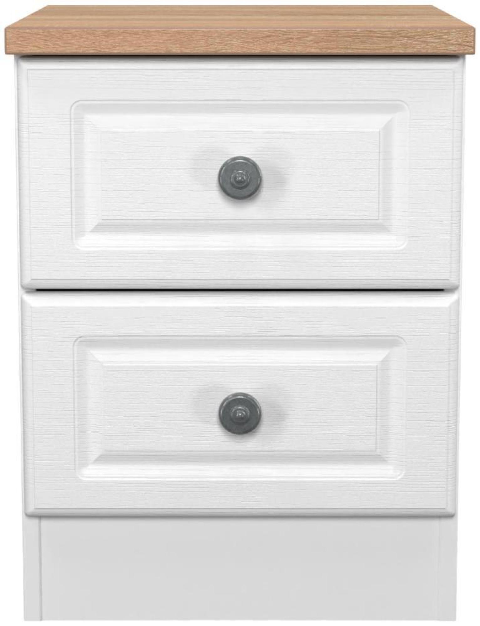 Norfolk Bedside Cabinet - 2 Drawer - White and Oak