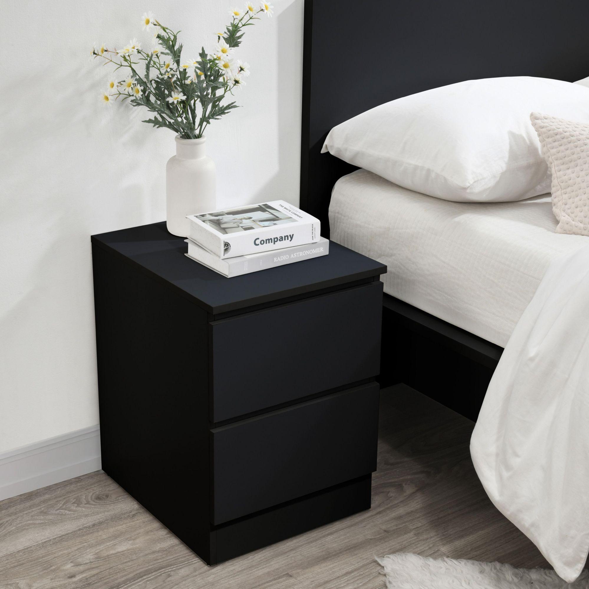 Oslo Bedside Cabinet - 2 Drawer - Black