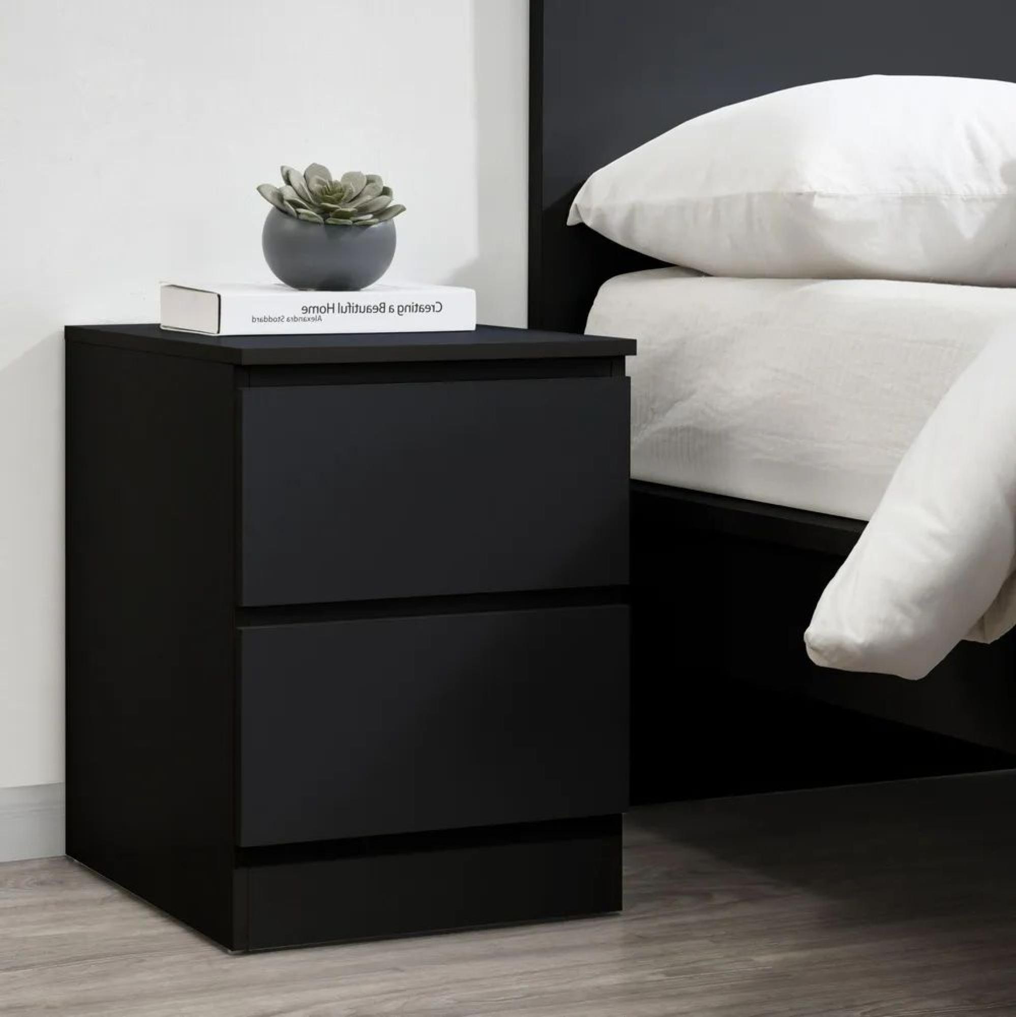 Oslo Bedside Cabinet - 2 Drawer - Black