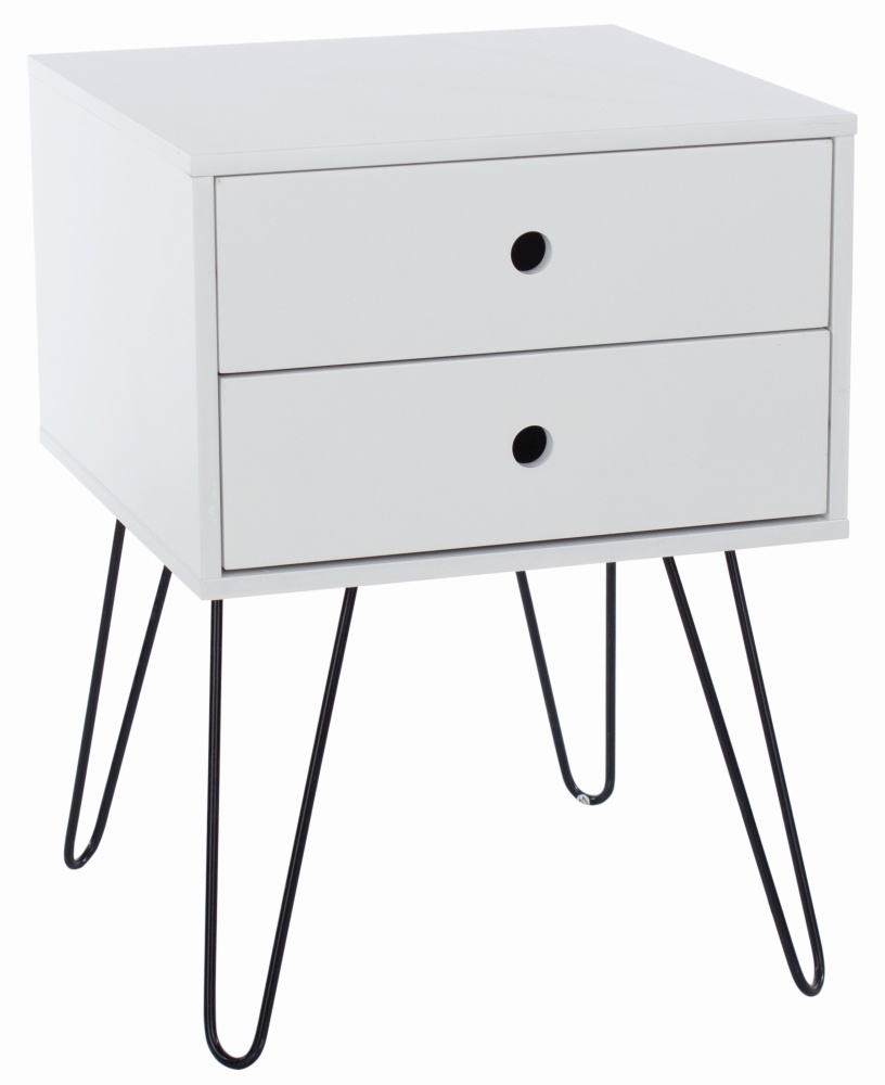 Options Bedside Table - 2 Drawer - White - Hairpin Legs