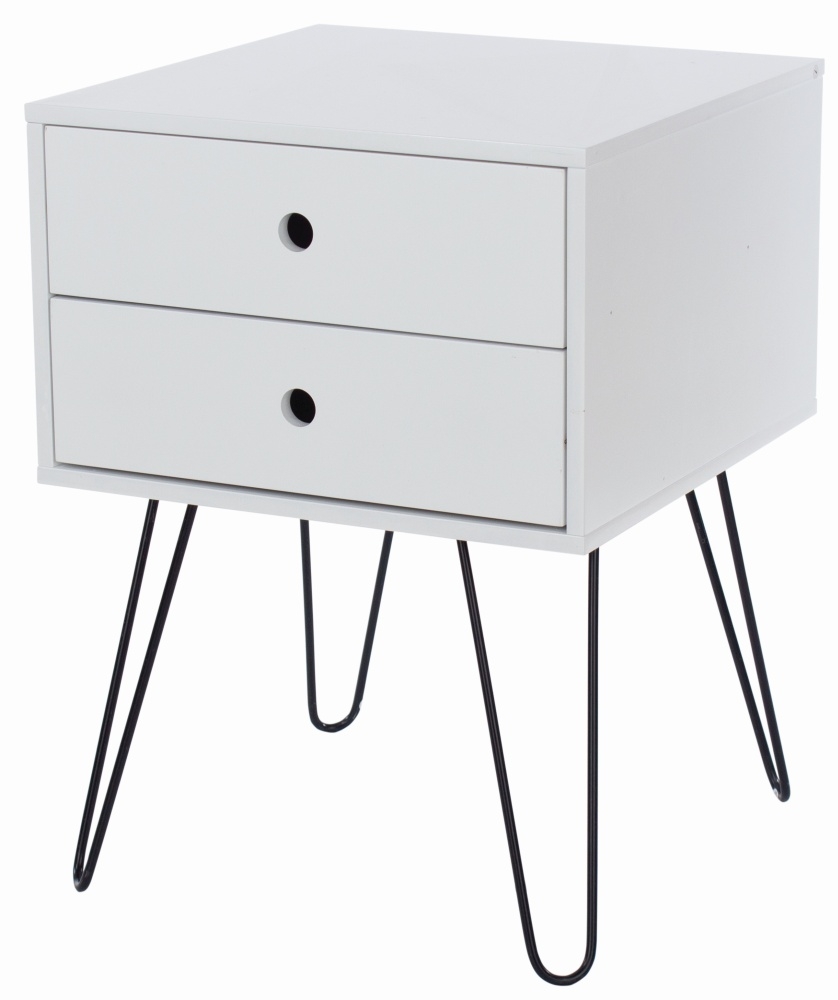 Options Bedside Table - 2 Drawer - White - Hairpin Legs