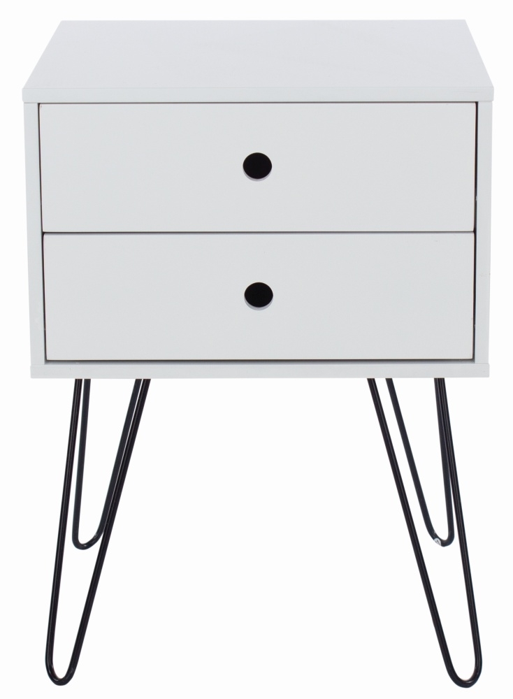 Options Bedside Table - 2 Drawer - White - Hairpin Legs