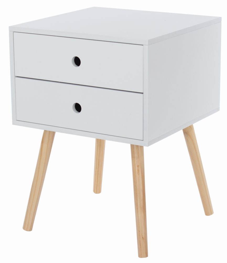 Options Bedside Table - 2 Drawer - White - Wooden Legs