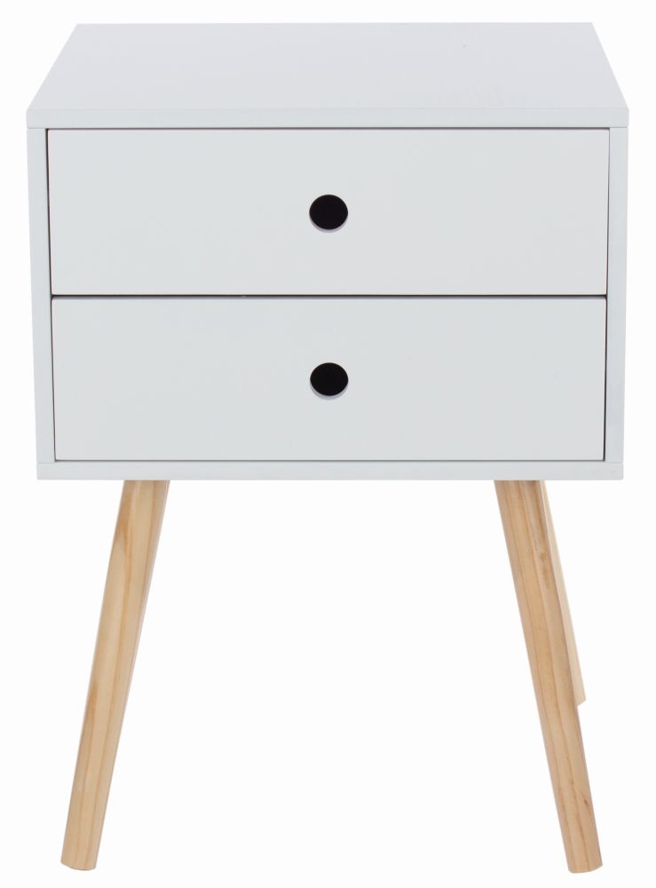 Options Bedside Table - 2 Drawer - White - Wooden Legs