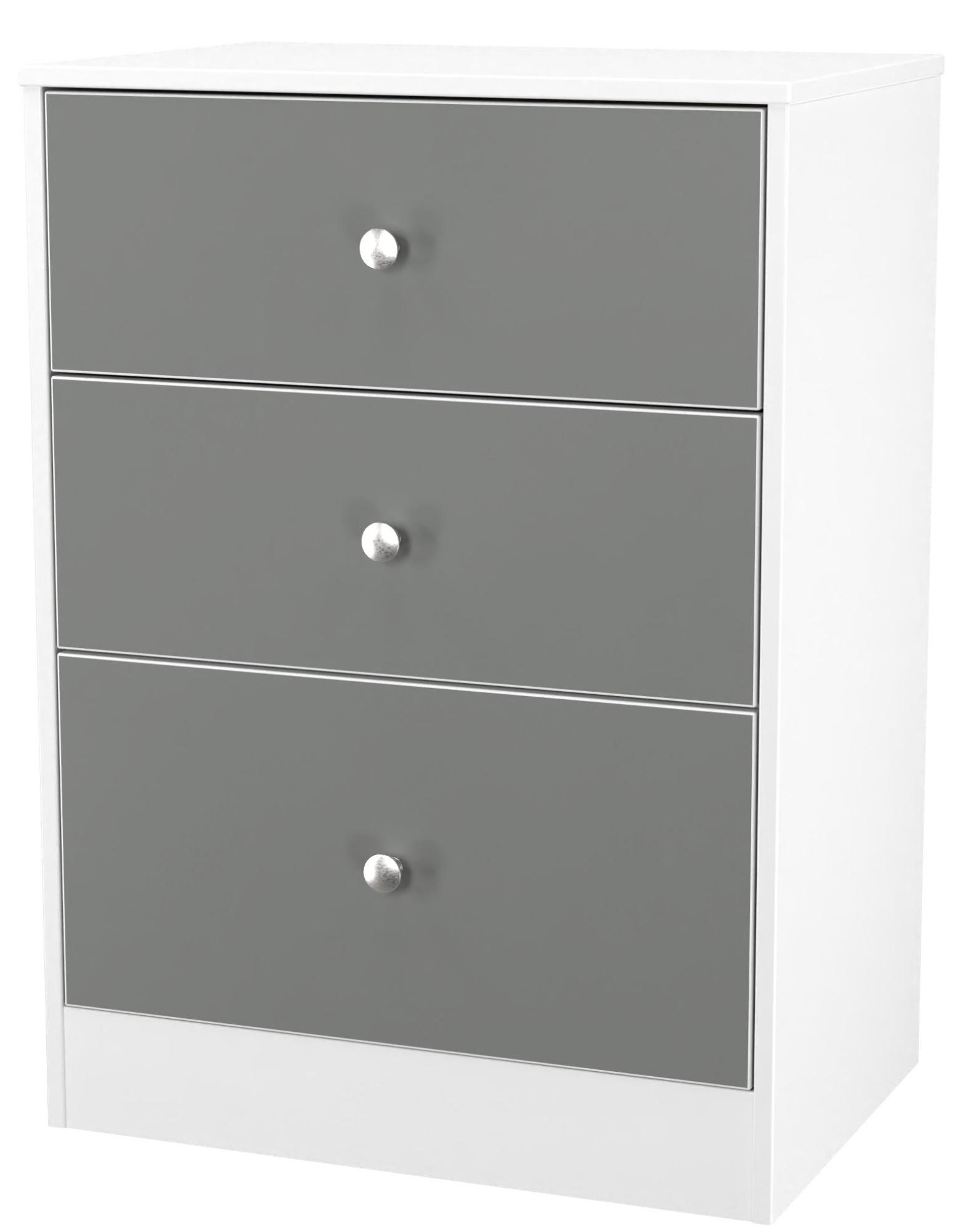 Padstow Bedside Cabinet - 3 Drawer - Grey and White