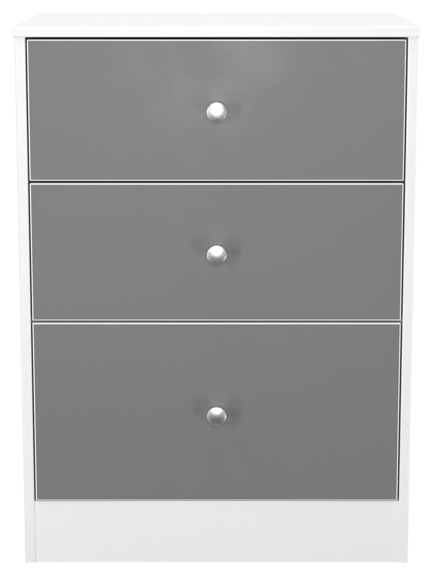 Padstow Bedside Cabinet - 3 Drawer - Grey and White
