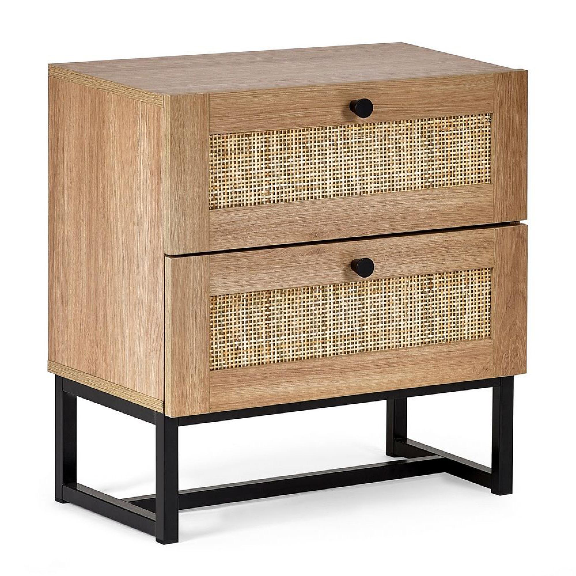 Padstow Bedside Cabinet - 2 Drawer - Oak and Rattan