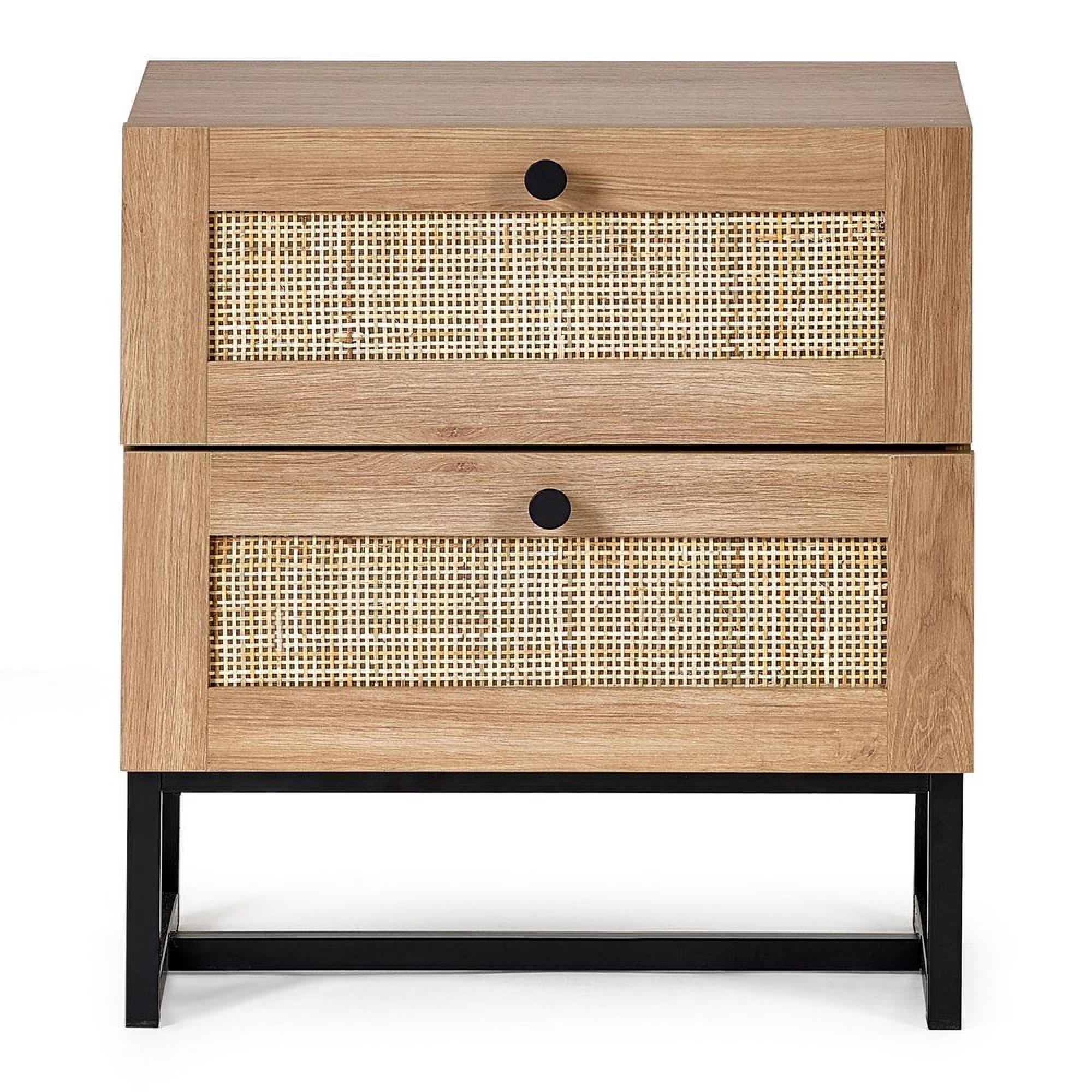Padstow Bedside Cabinet - 2 Drawer - Oak and Rattan