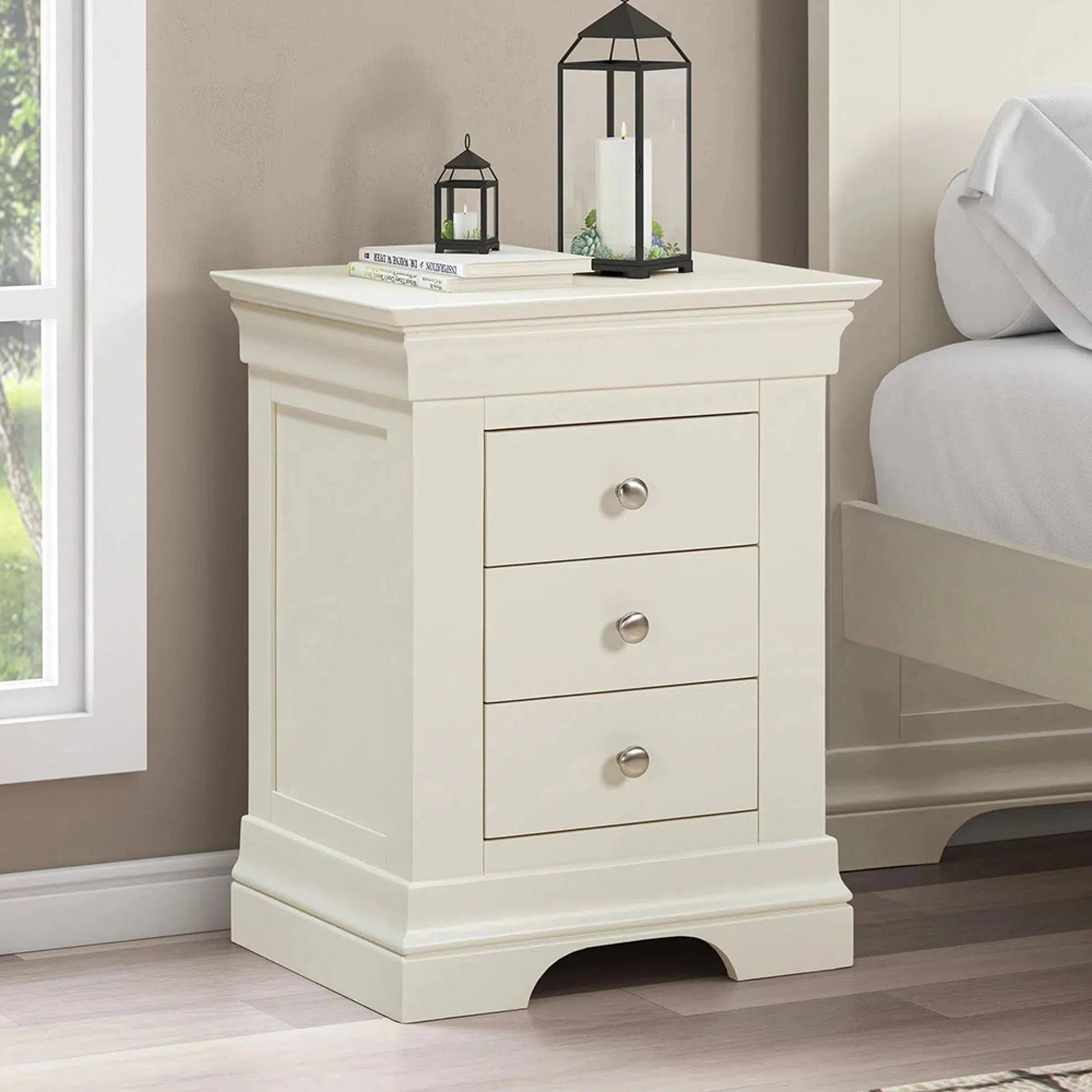Paisley Cream Painted 3 Drawer Bedside Cabinet