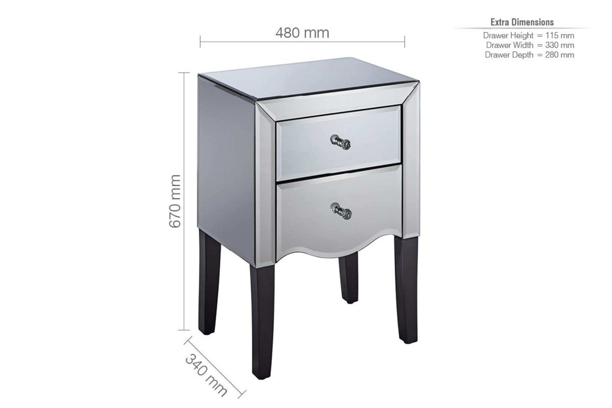 Palermo 2 Drawer Bedside Cabinet - Mirrored