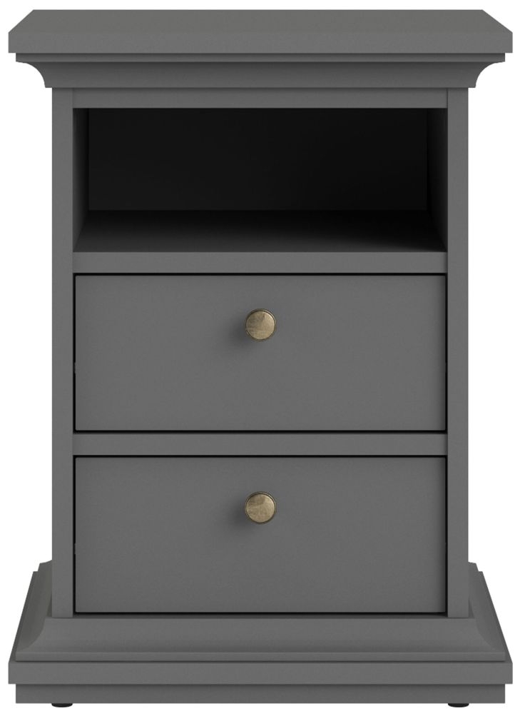 Paris Grey 2 Drawer Bedside Cabinet