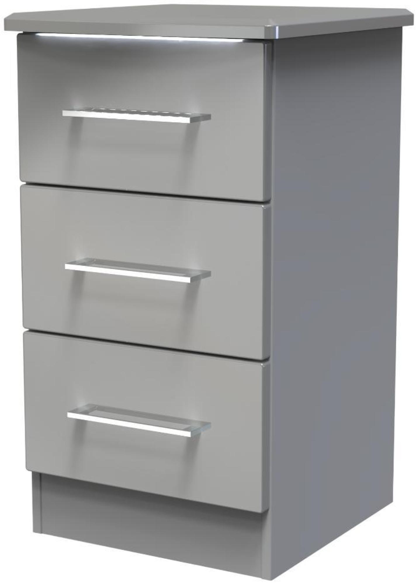 Paris Bedside Cabinet - 3 Drawer - Grey Gloss