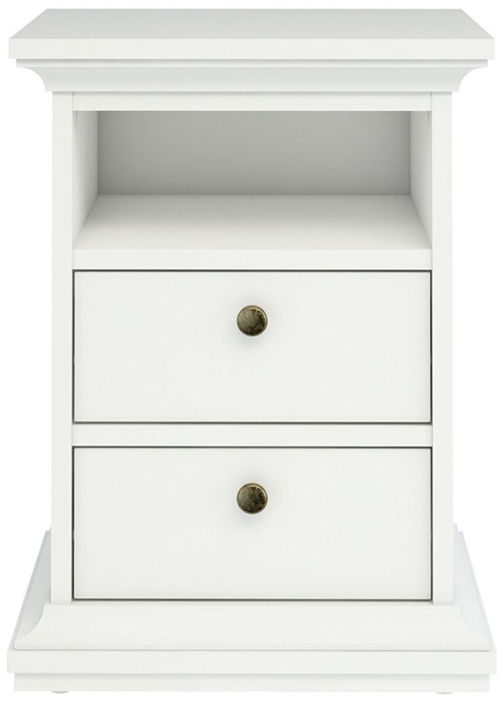 Paris White 2 Drawer Bedside Cabinet