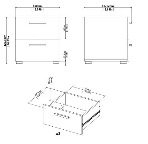 Pepe Black 2 Drawer Bedside Cabinet