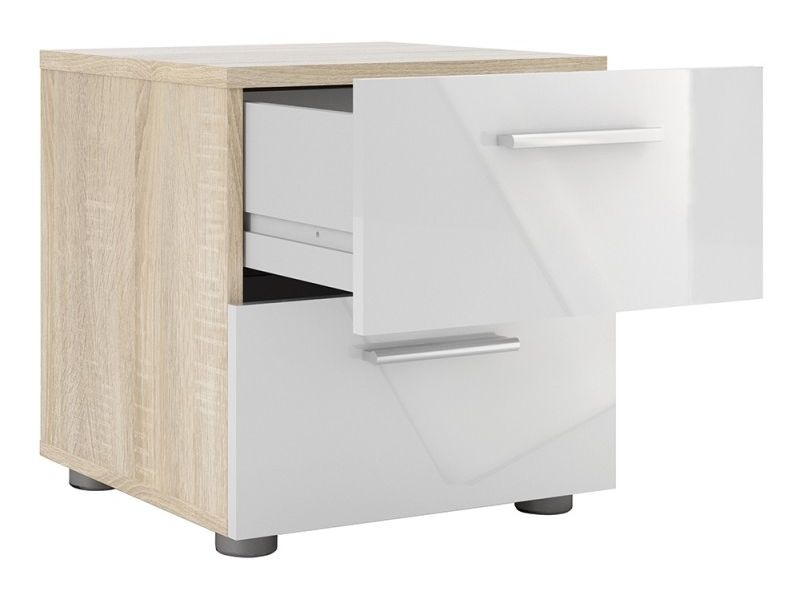 Pepe Oak Effect and White Gloss 2 Drawer Bedside Cabinet