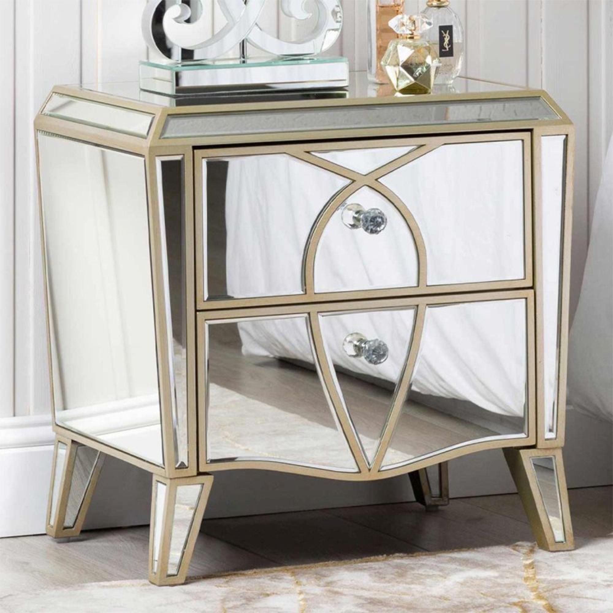 Pristina Bedside Cabinet - 2 Drawer - Champagne Mirrored