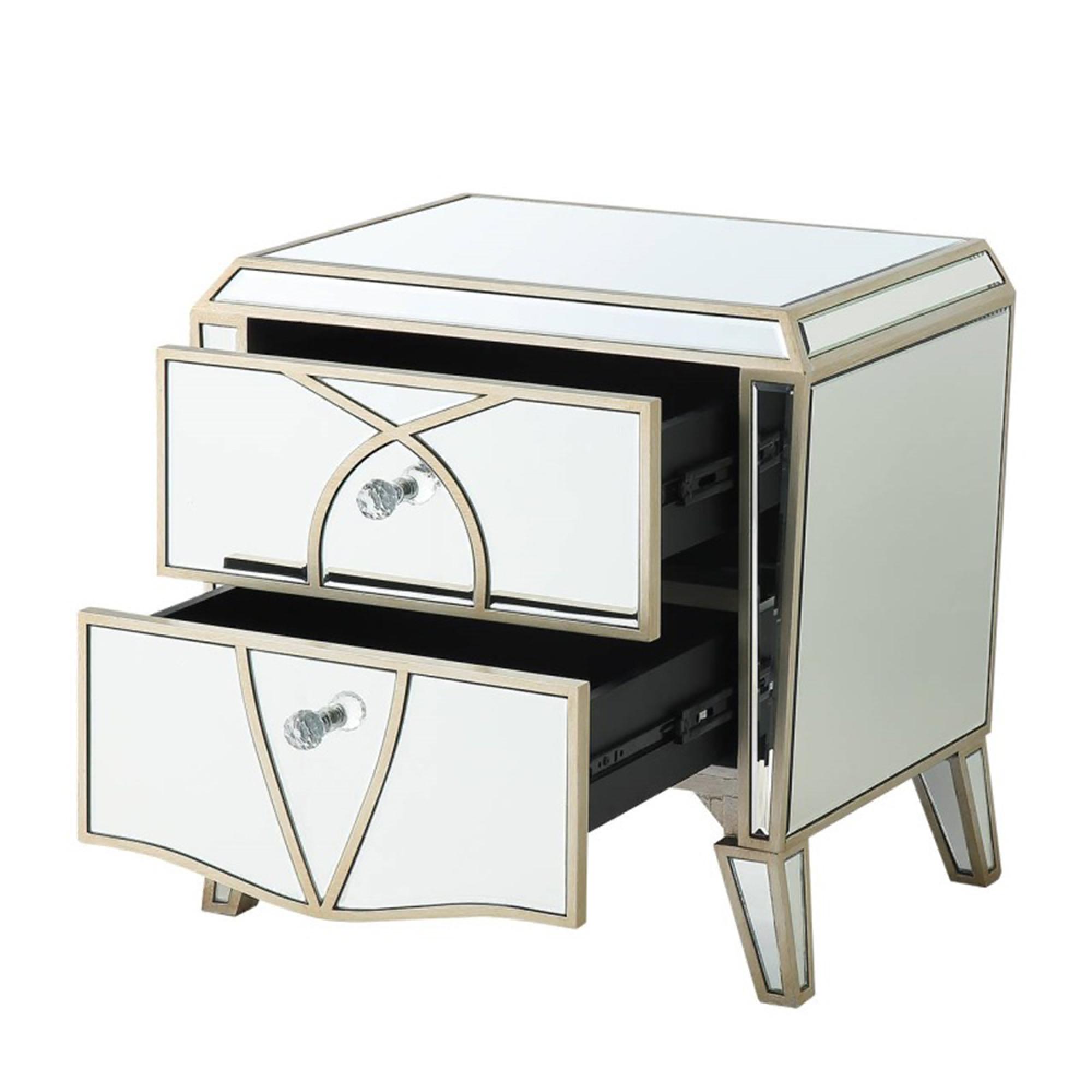 Pristina Bedside Cabinet - 2 Drawer - Champagne Mirrored