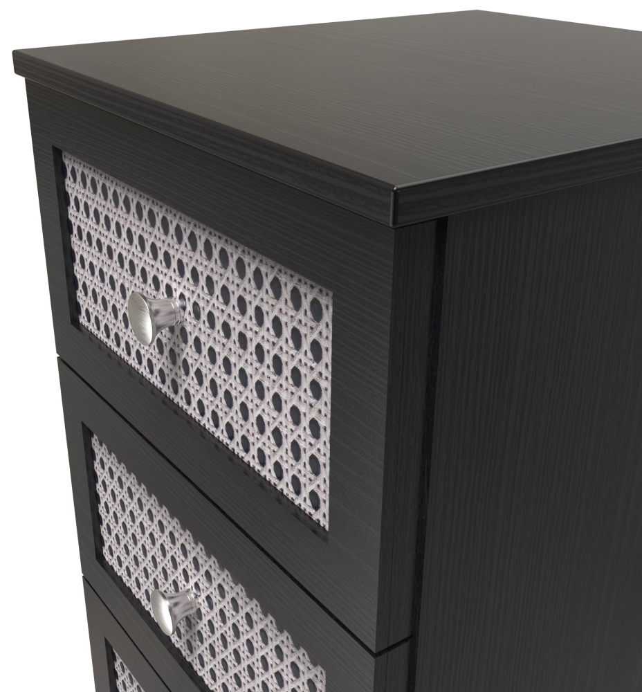 Rattan and Black Ash Bedside Cabinet - 3 Drawer
