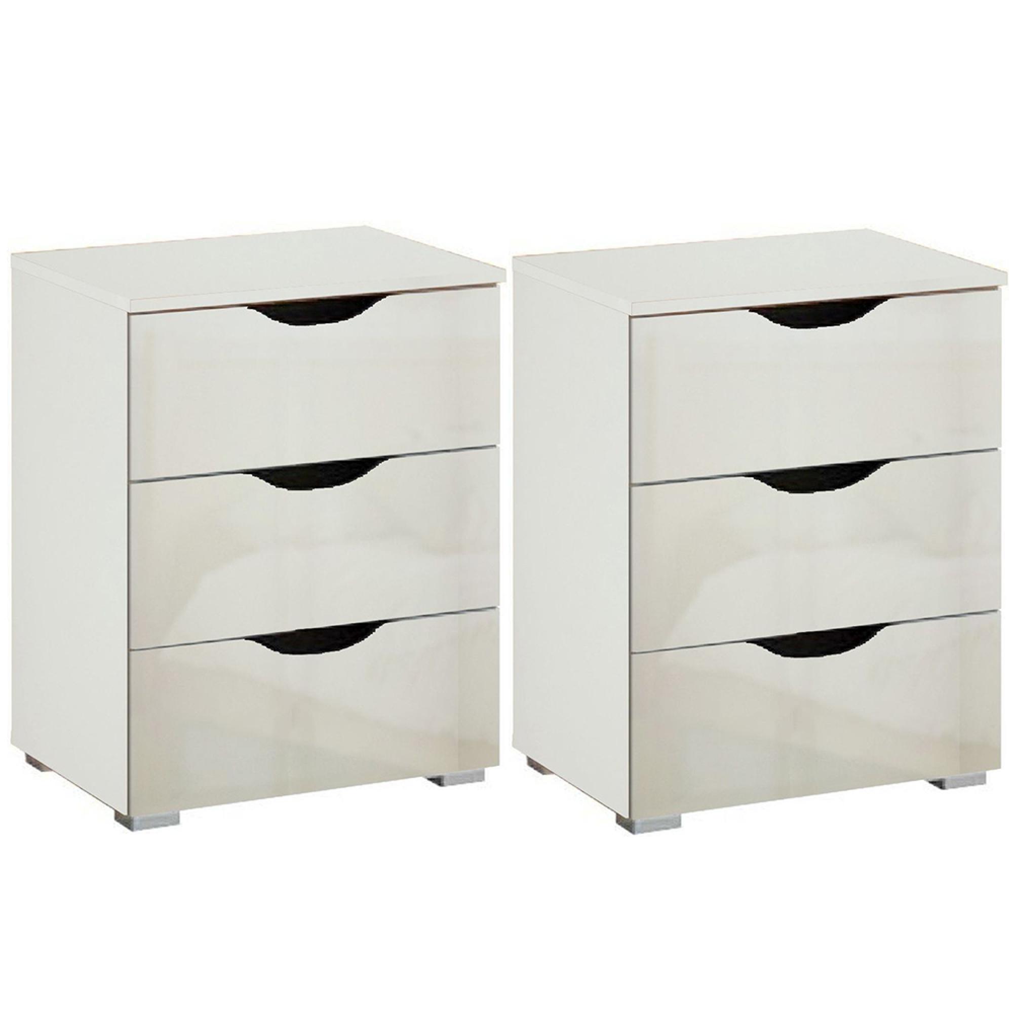 Rauch Arnstein 3 Drawer Bedside Cabinet - Set of 2 - Alpine White and White High Gloss