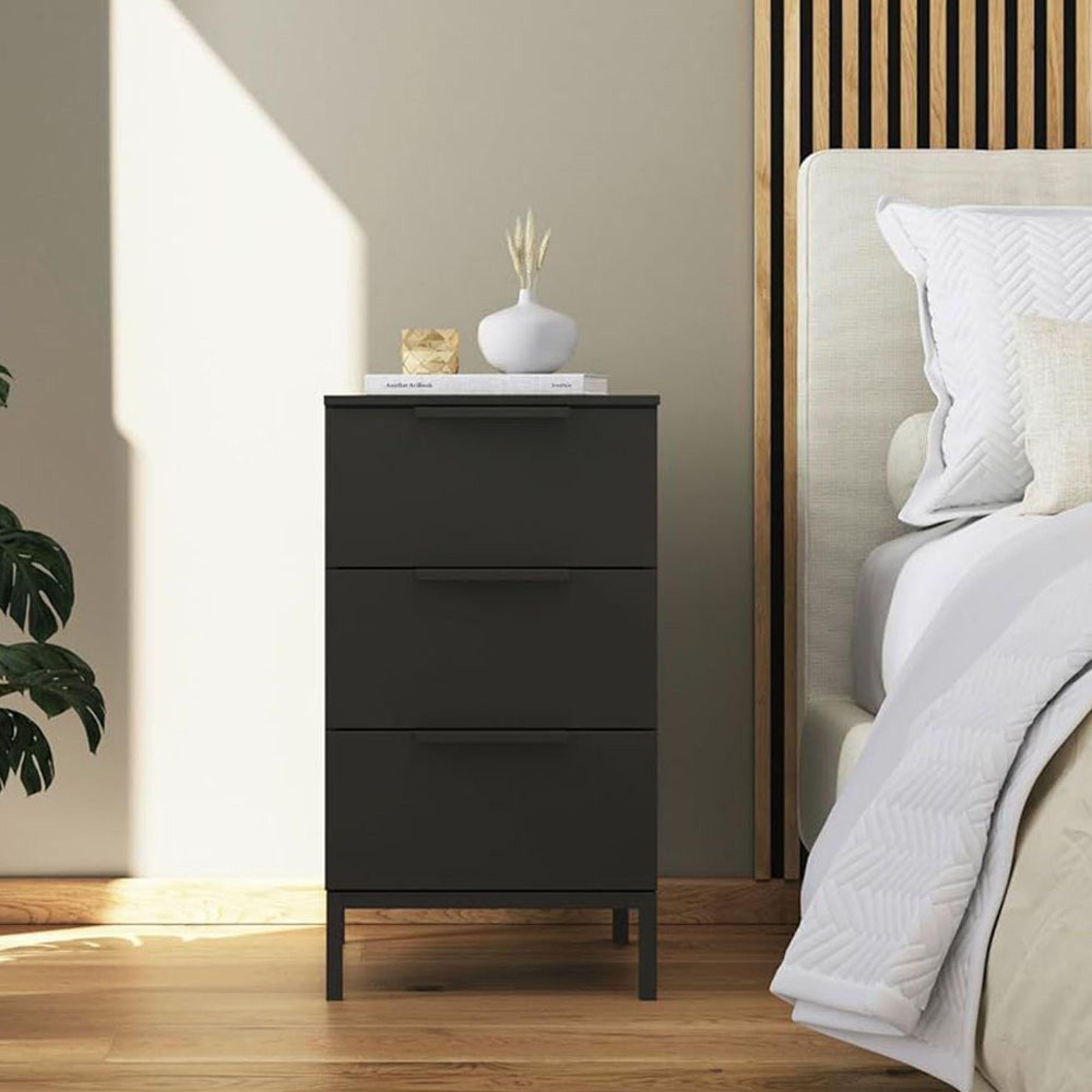Rauch Flipp 3 Drawer Bedside Cabinet with Metal Base - Graphite