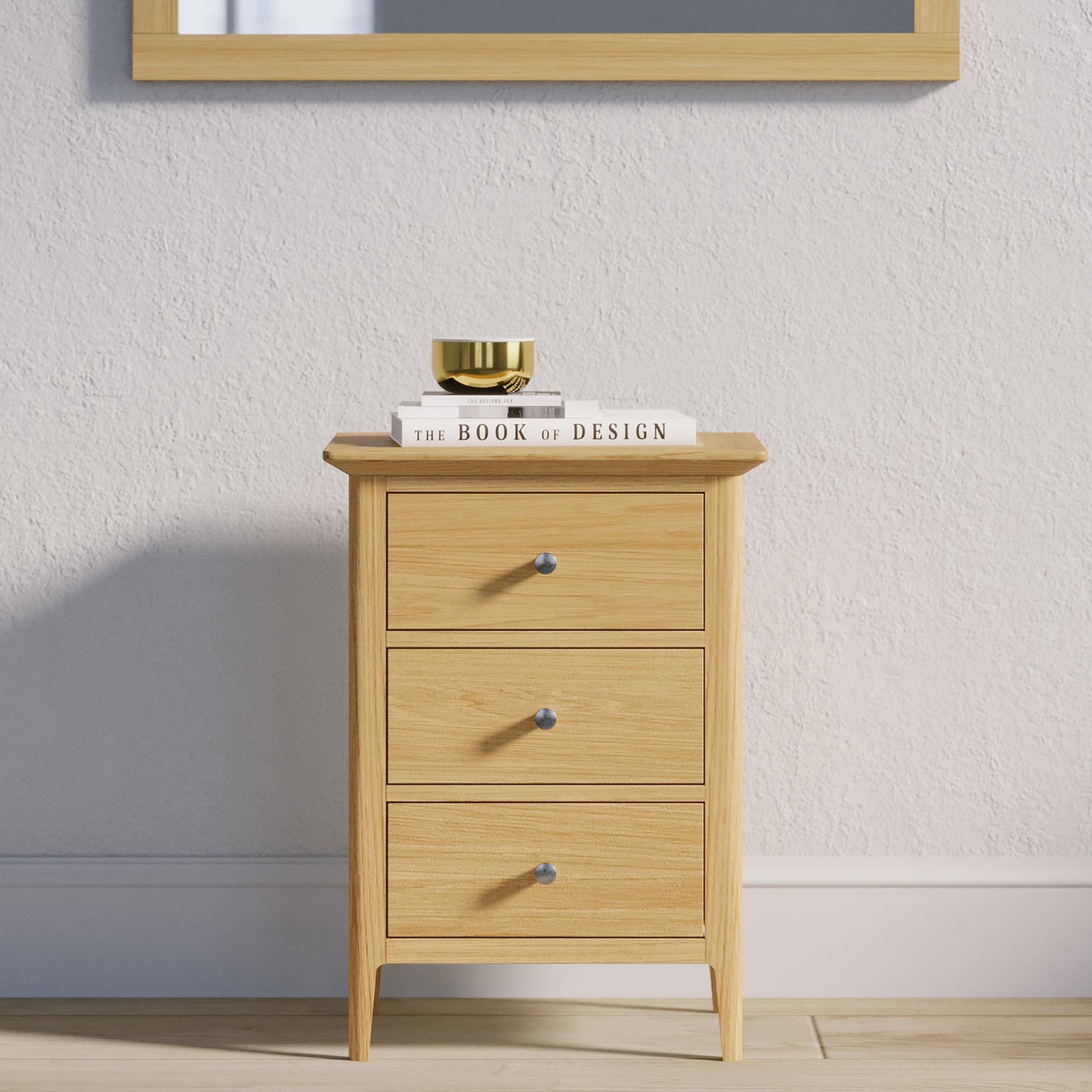 Selene Oak 3 Drawer Bedside Cabinet