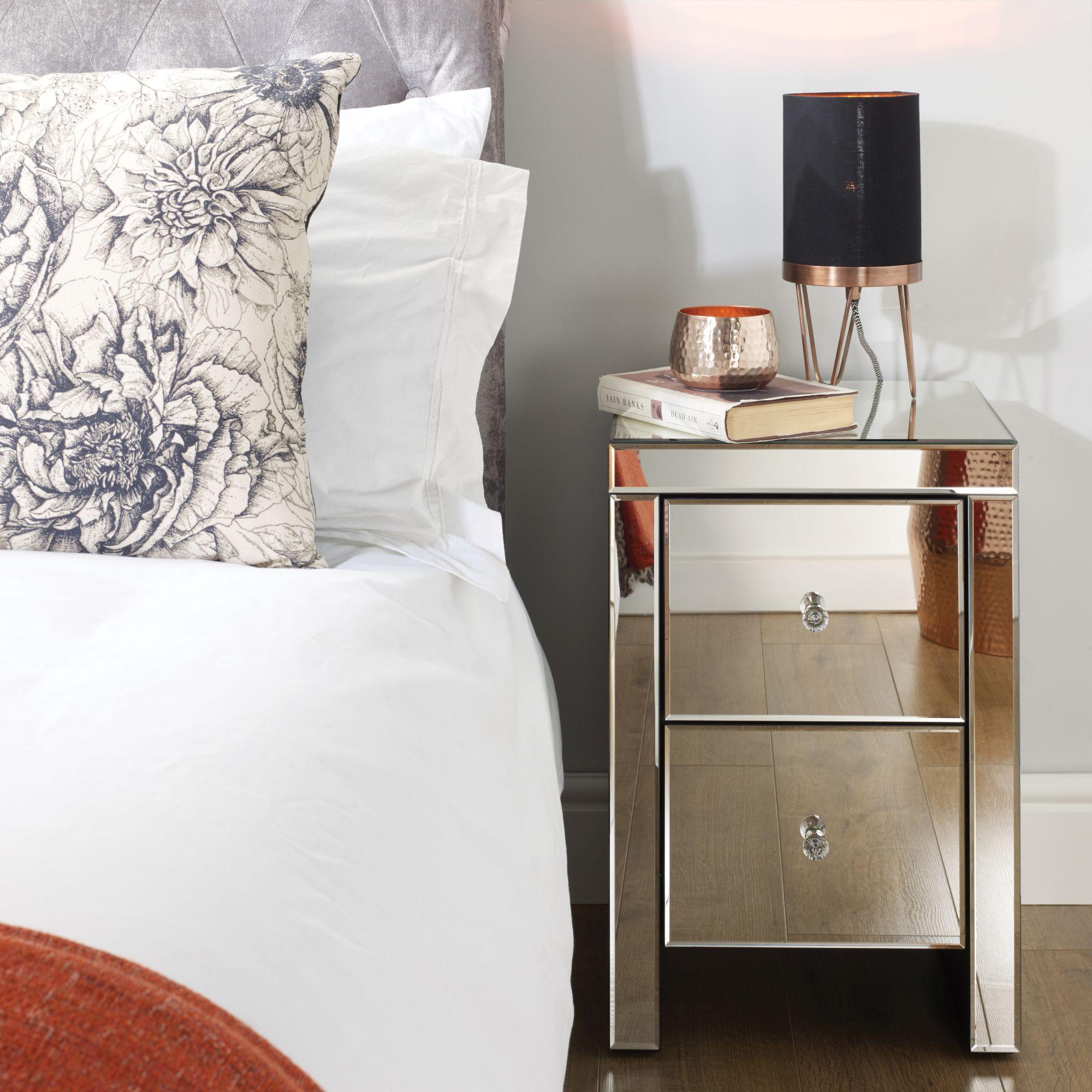 Seville Bedside Cabinet - 2 Drawer - Mirrored