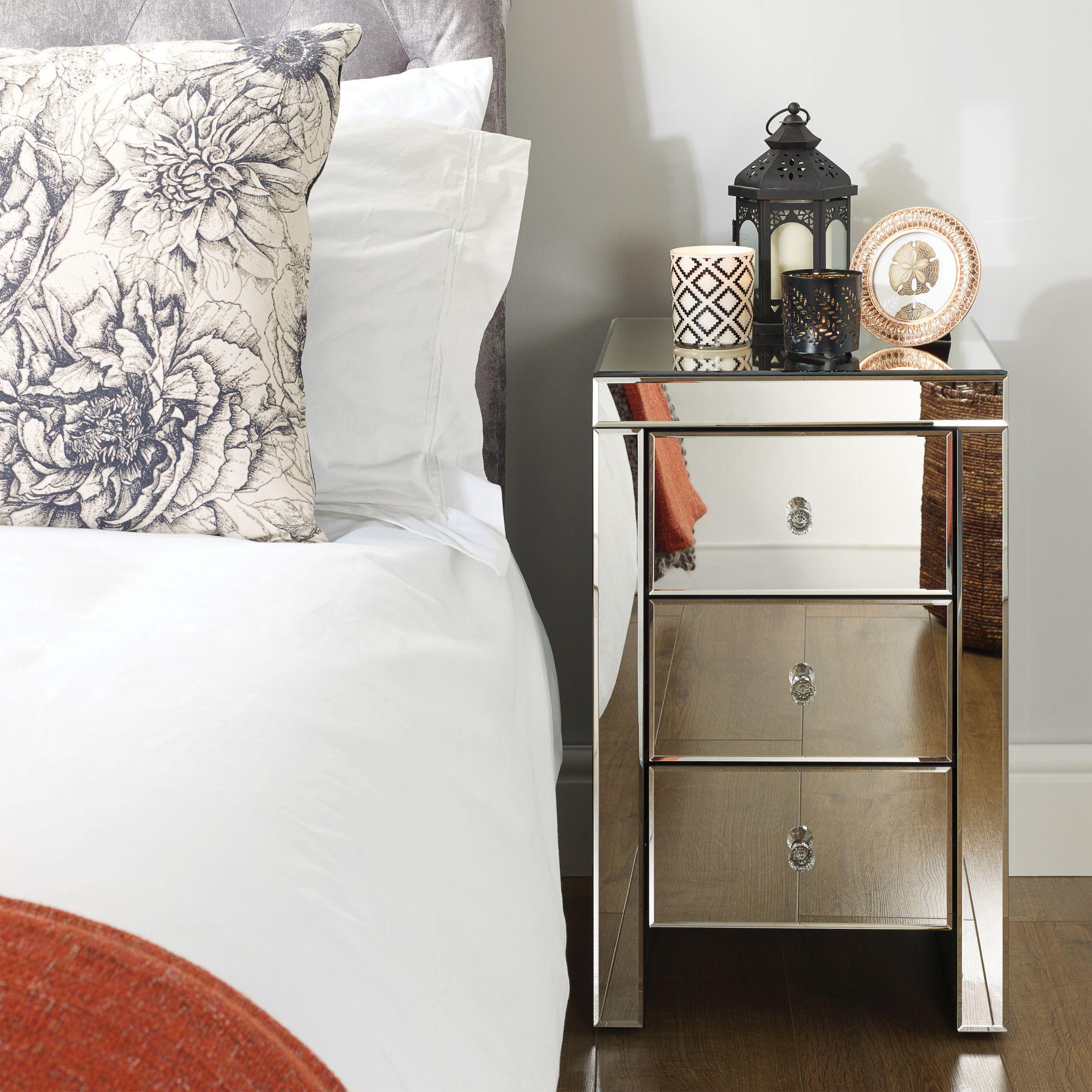 Seville Narrow Bedside Cabinet - 3 Drawer - Mirrored