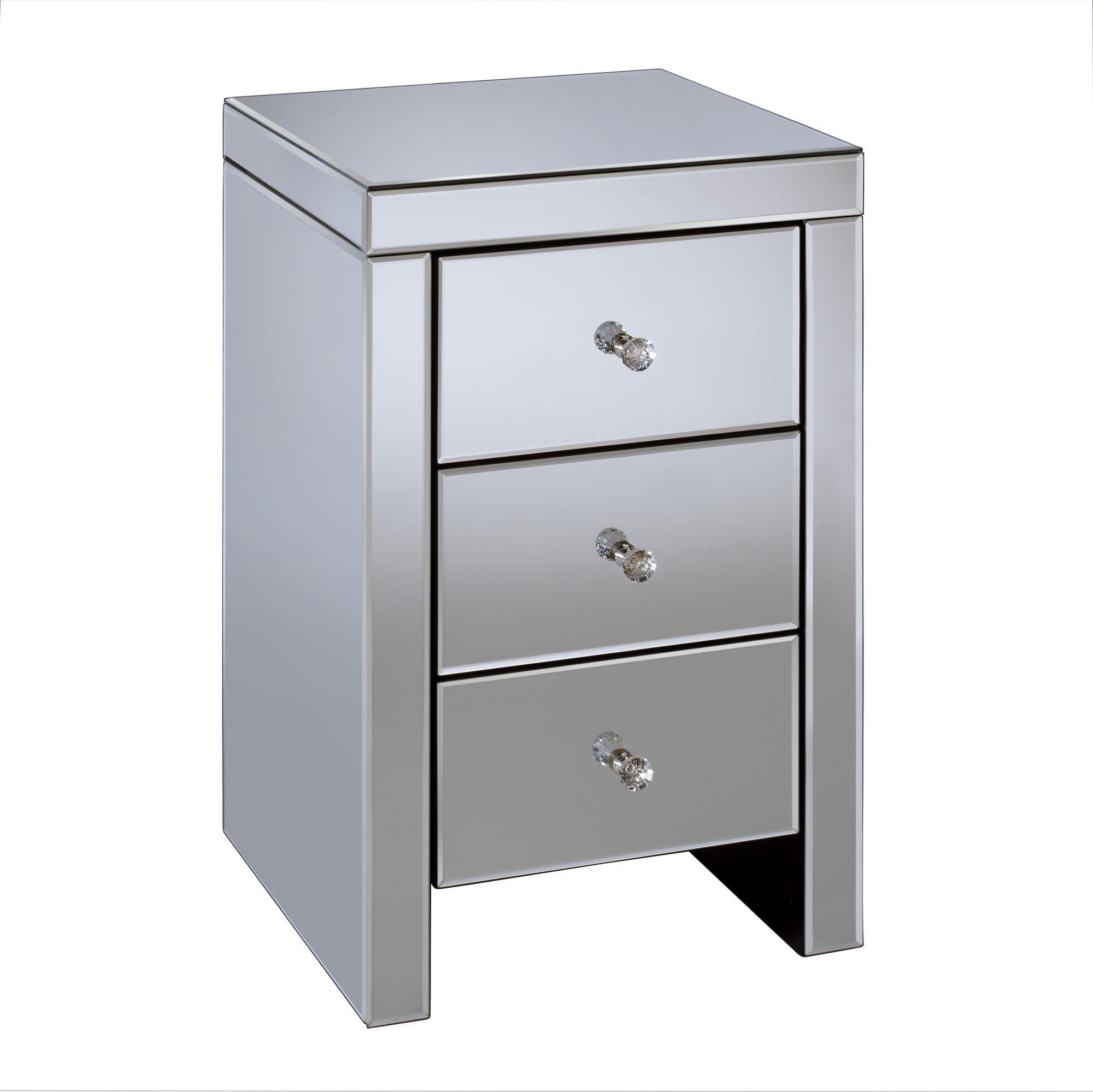 Seville Narrow Bedside Cabinet - 3 Drawer - Mirrored