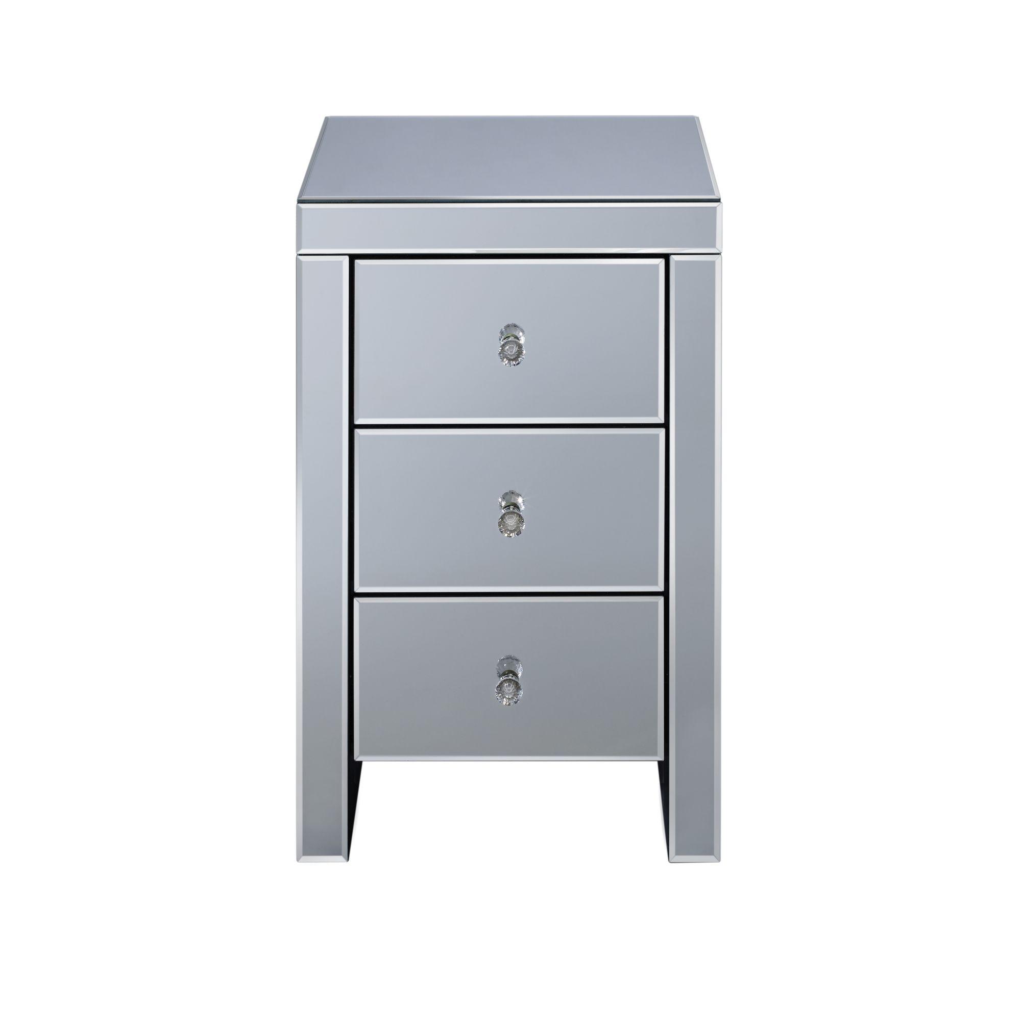 Seville Narrow Bedside Cabinet - 3 Drawer - Mirrored