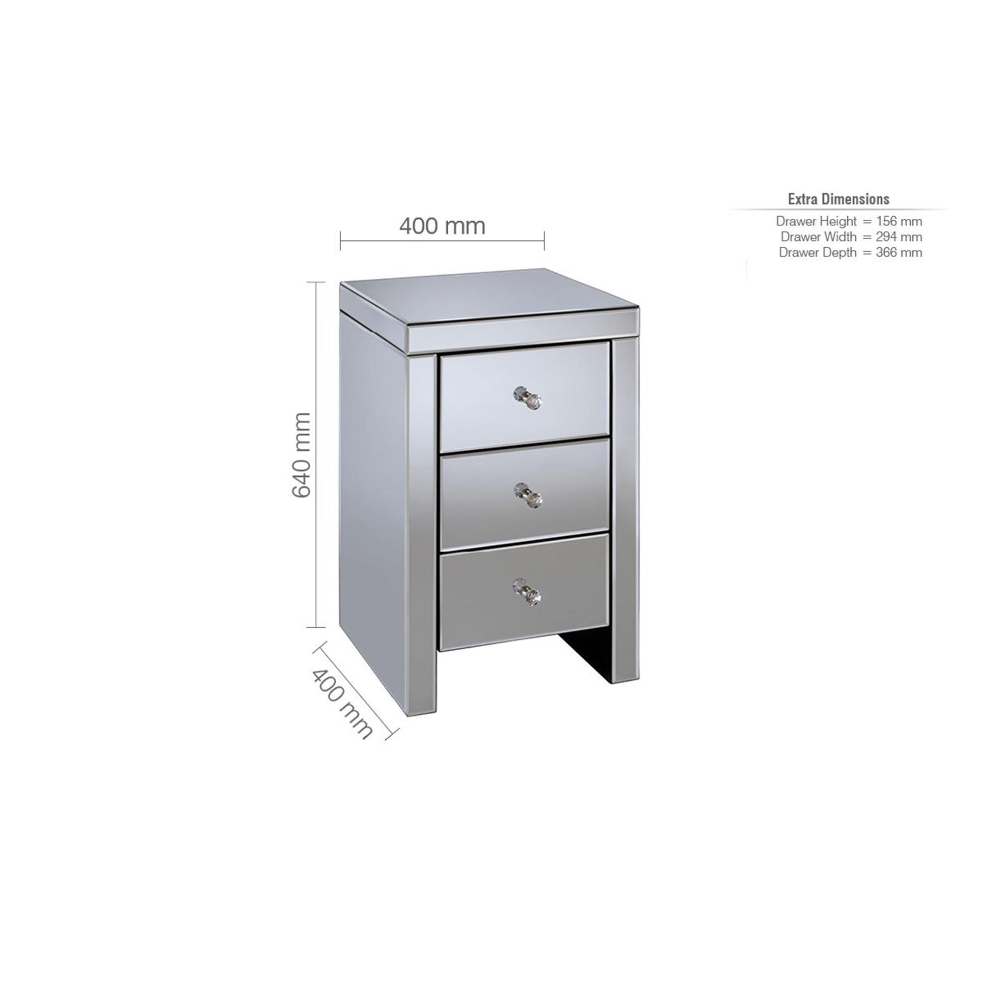 Seville Narrow Bedside Cabinet - 3 Drawer - Mirrored