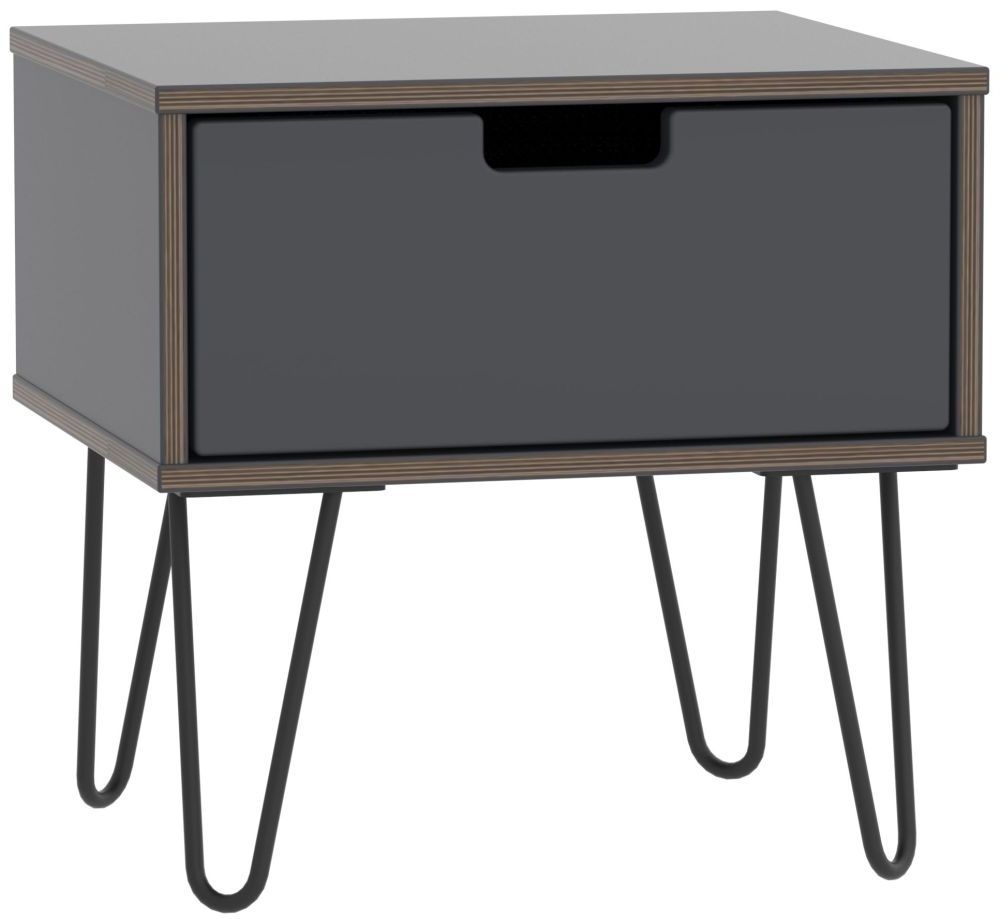 Shanghai Graphite 1 Door Bedside Cabinet with Hairpin Legs
