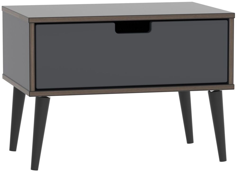 Shanghai Bedside Table - 1 Drawer - Wide - Wooden Legs - Graphite