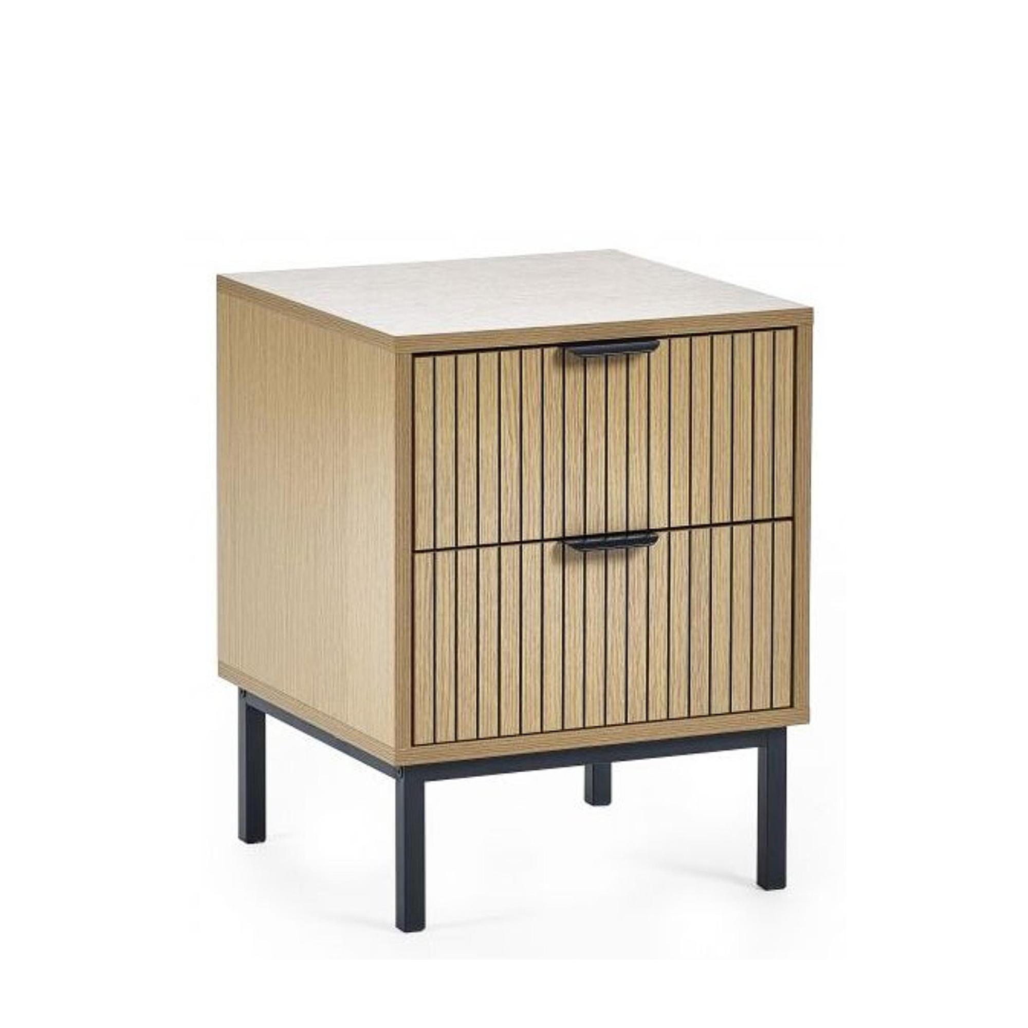 Sia Bedside Cabinet - 2 Drawer - Ribbed - Oak