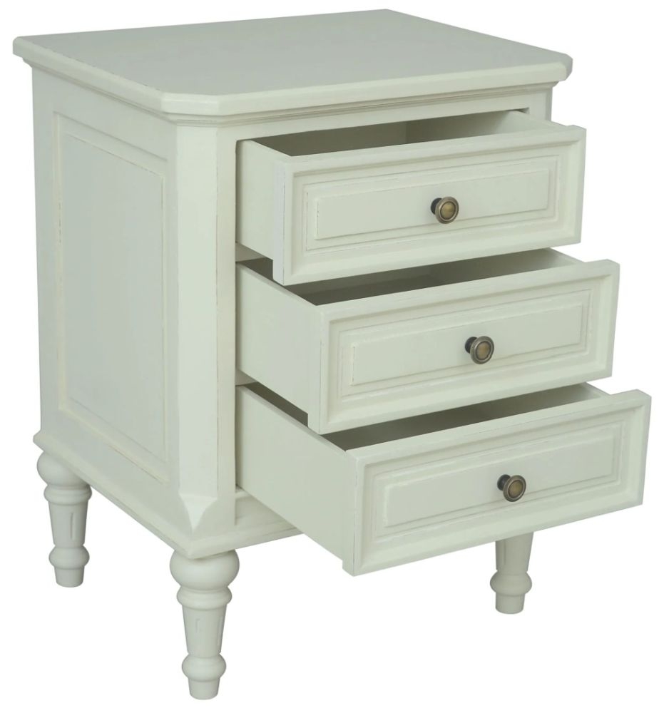 Solana French Lime White 3 Drawer Bedside Cabinet