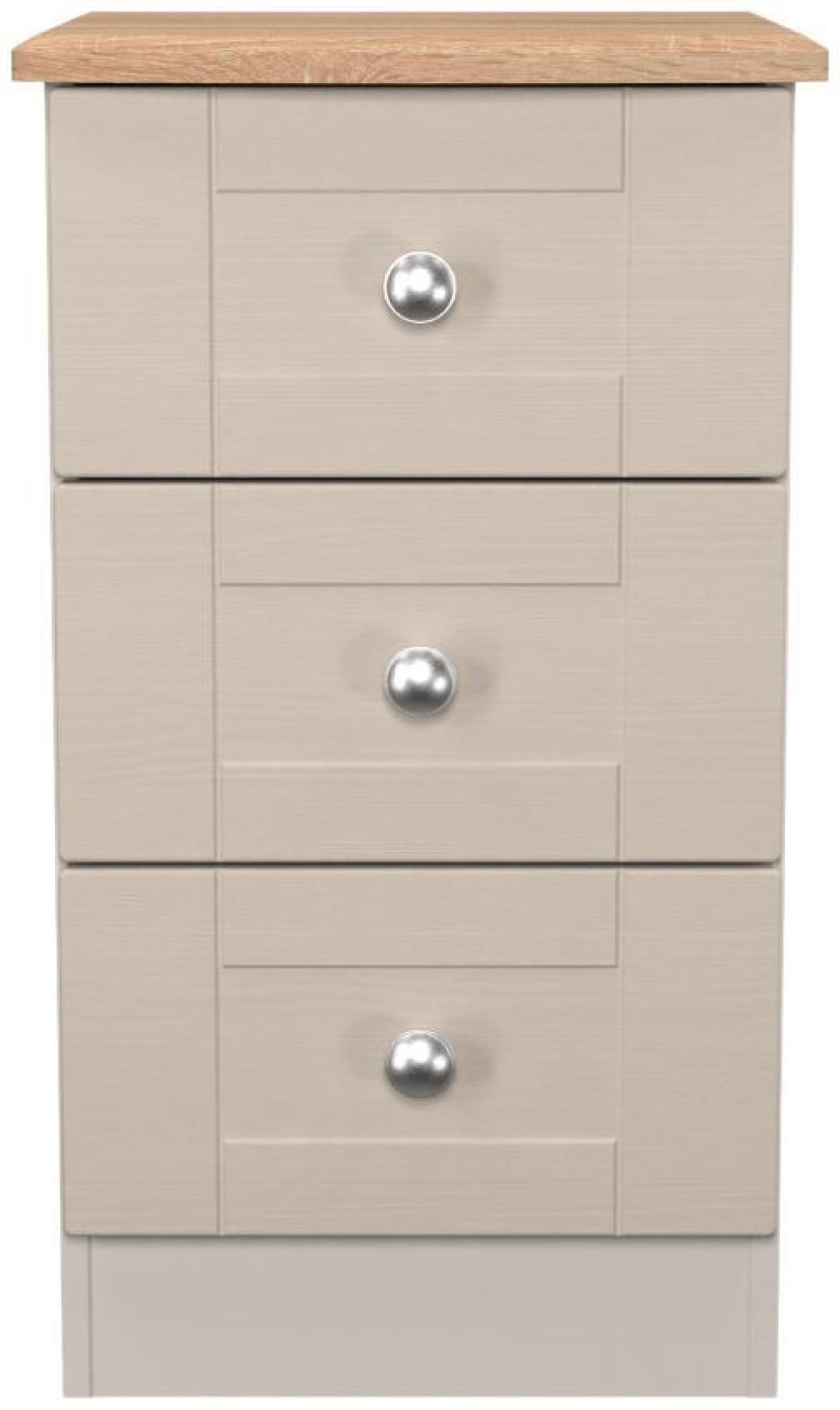 Sussex Cashmere and Oak Effect 3 Drawer Bedside Cabinet