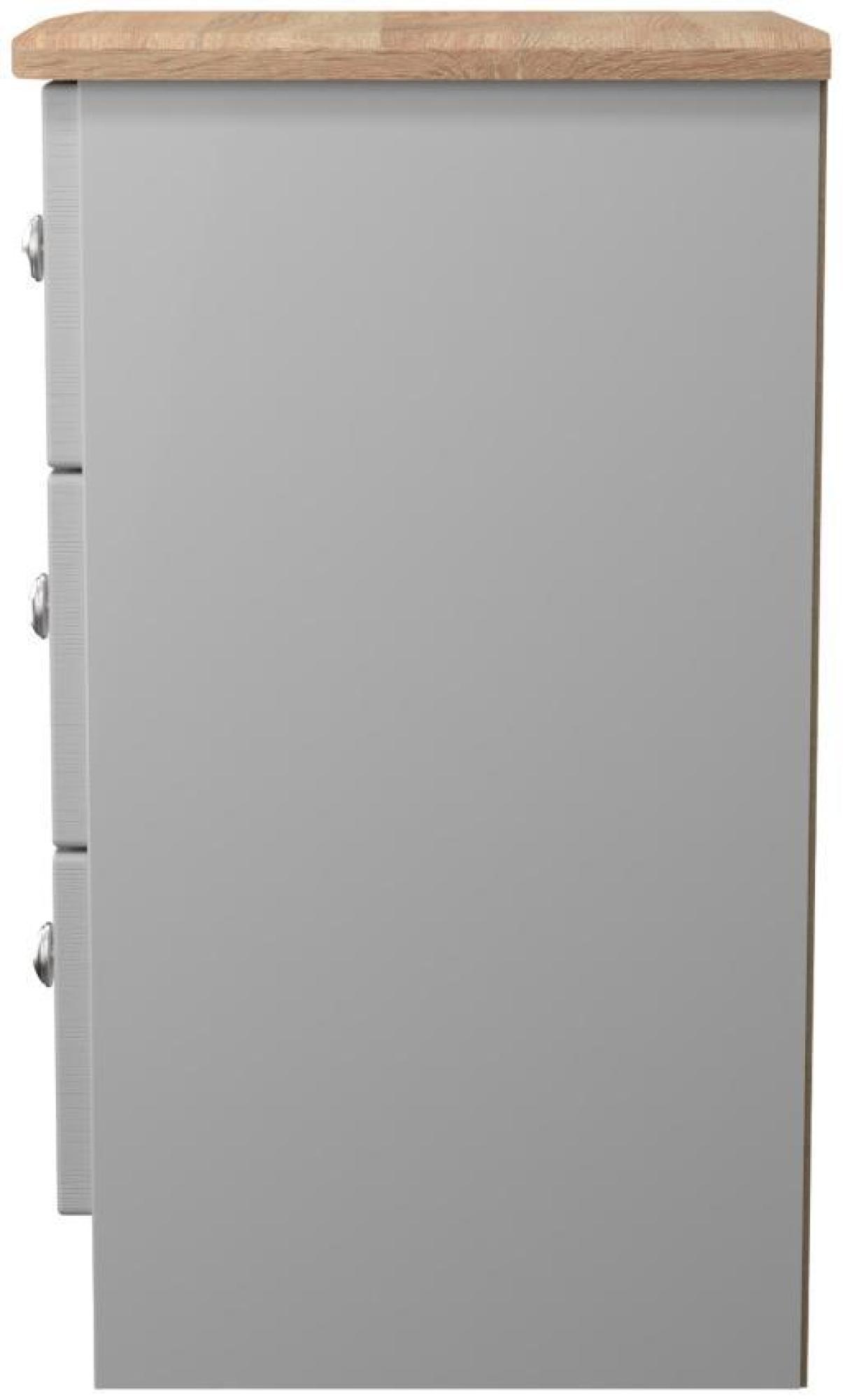 Sussex Bedside Cabinet - 3 Drawer - Grey and Oak