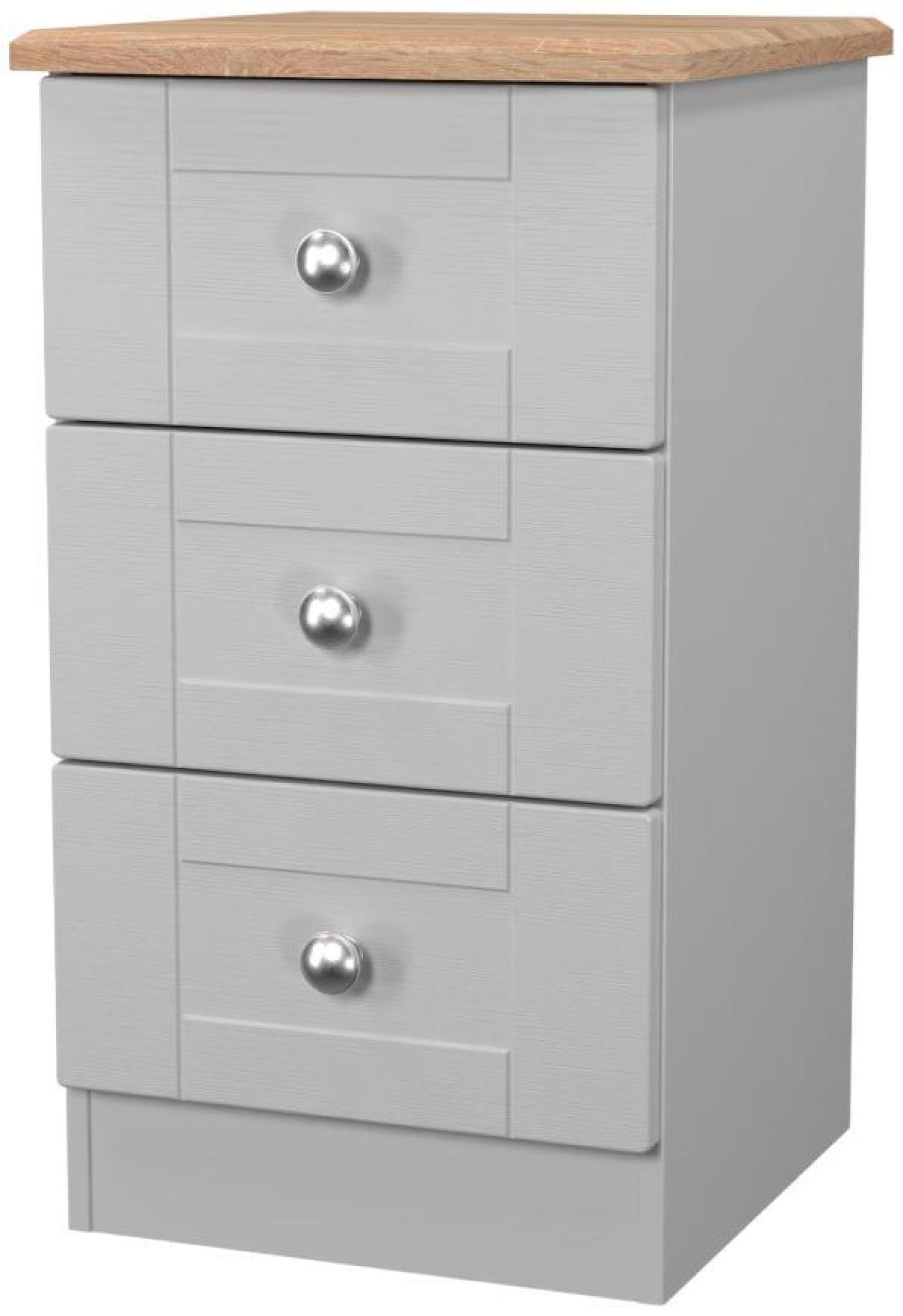 Sussex Bedside Cabinet - 3 Drawer - Grey and Oak