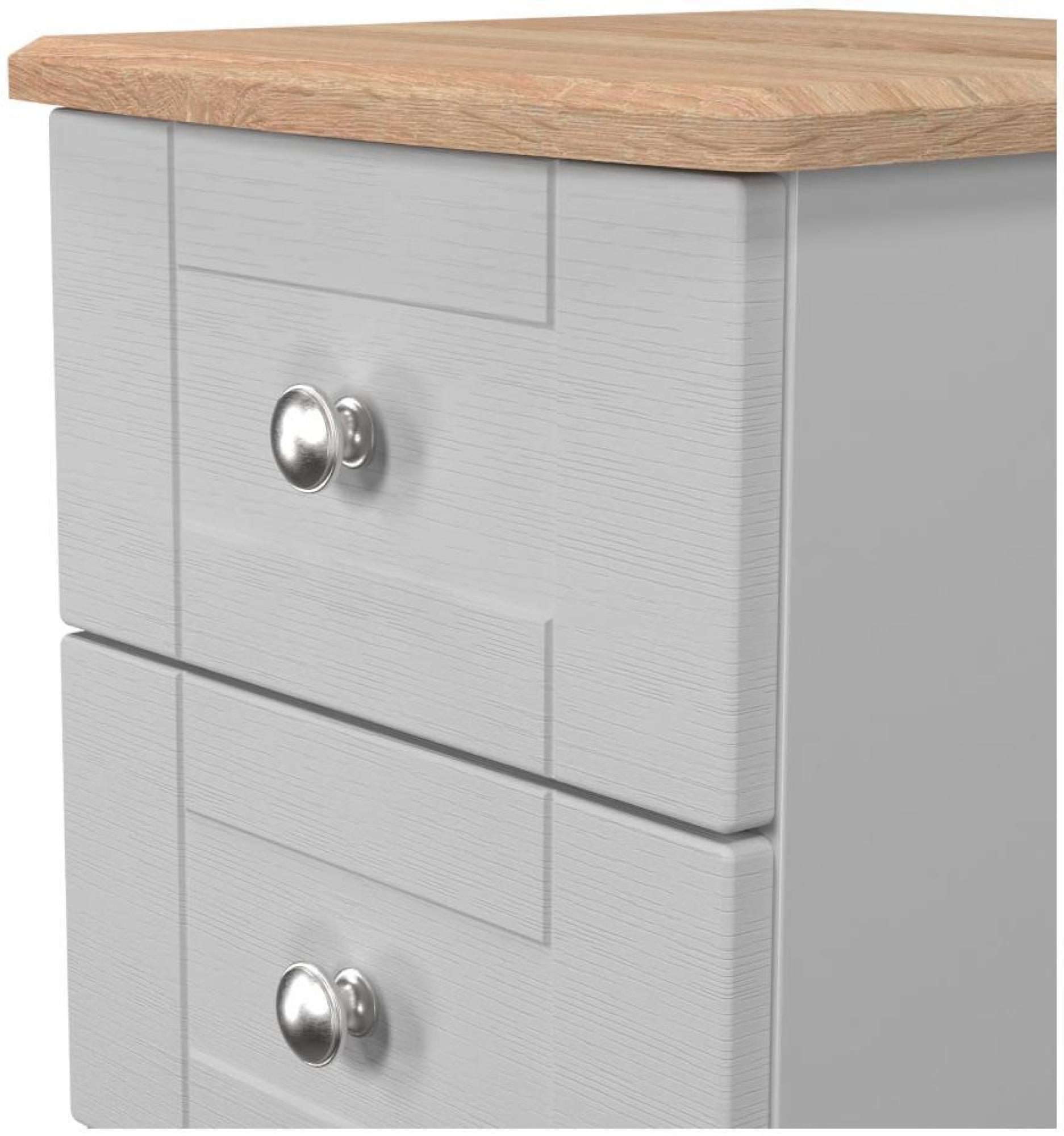 Sussex Bedside Cabinet - 3 Drawer - Grey and Oak